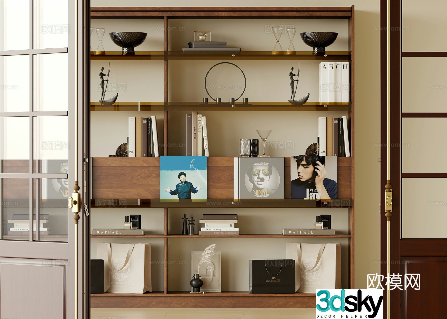 Middle-aged bookcase ornament combination 3D model