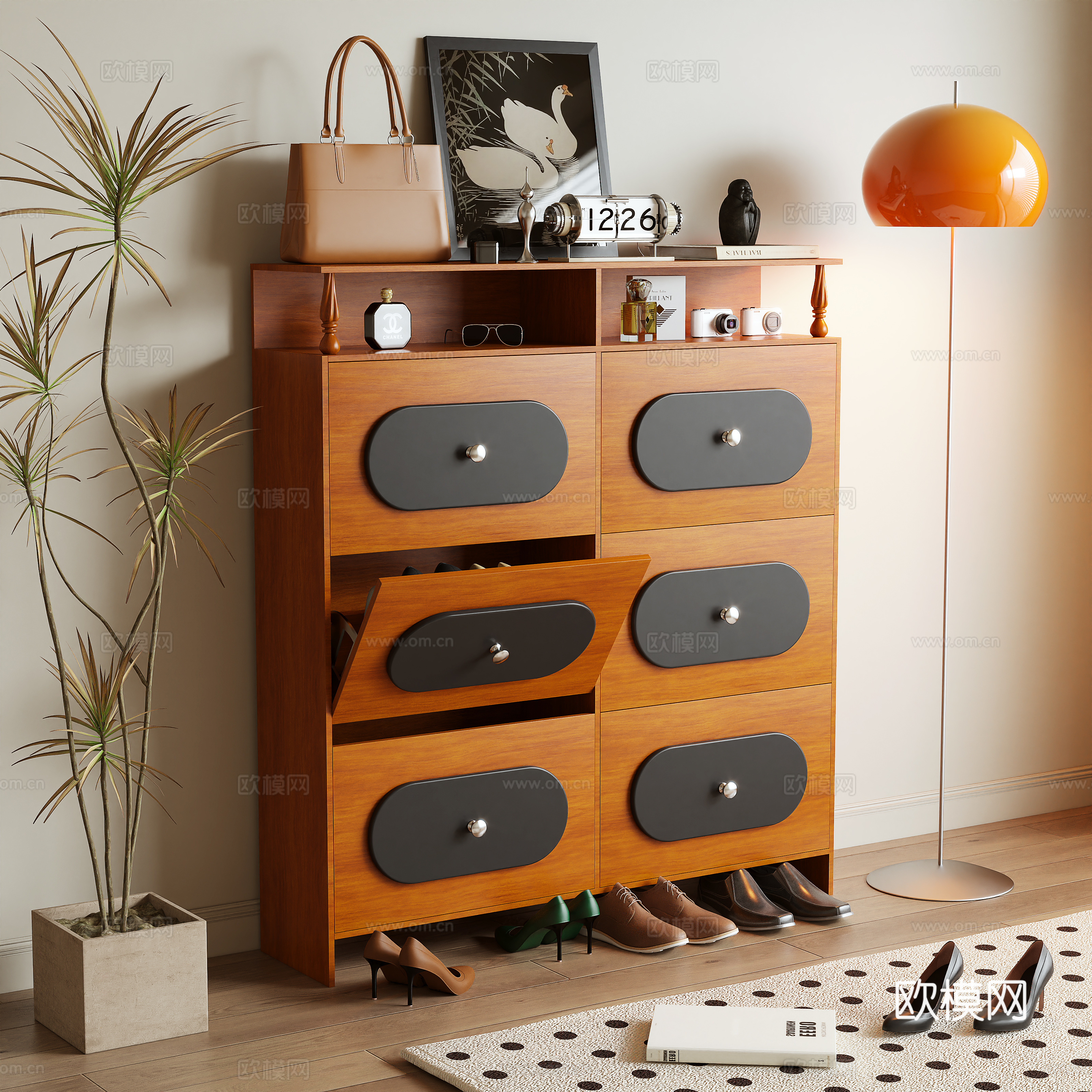 Middle-aged shoe cabinet side cabinet 3D model