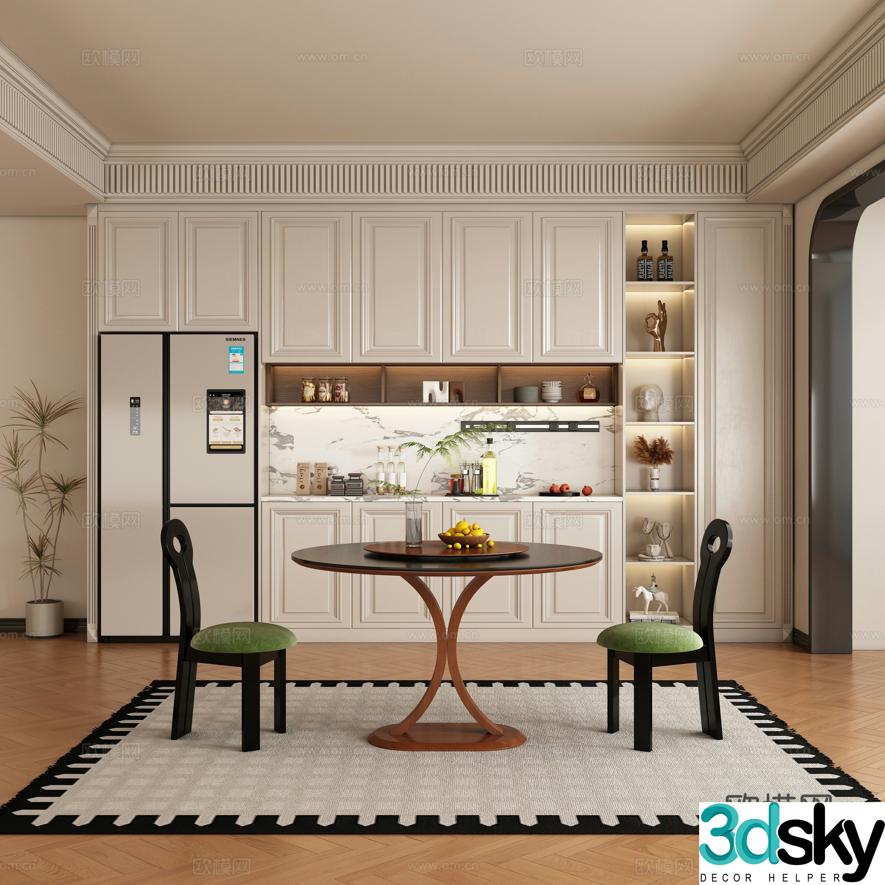 Modern restaurant dining table and chair 3d model