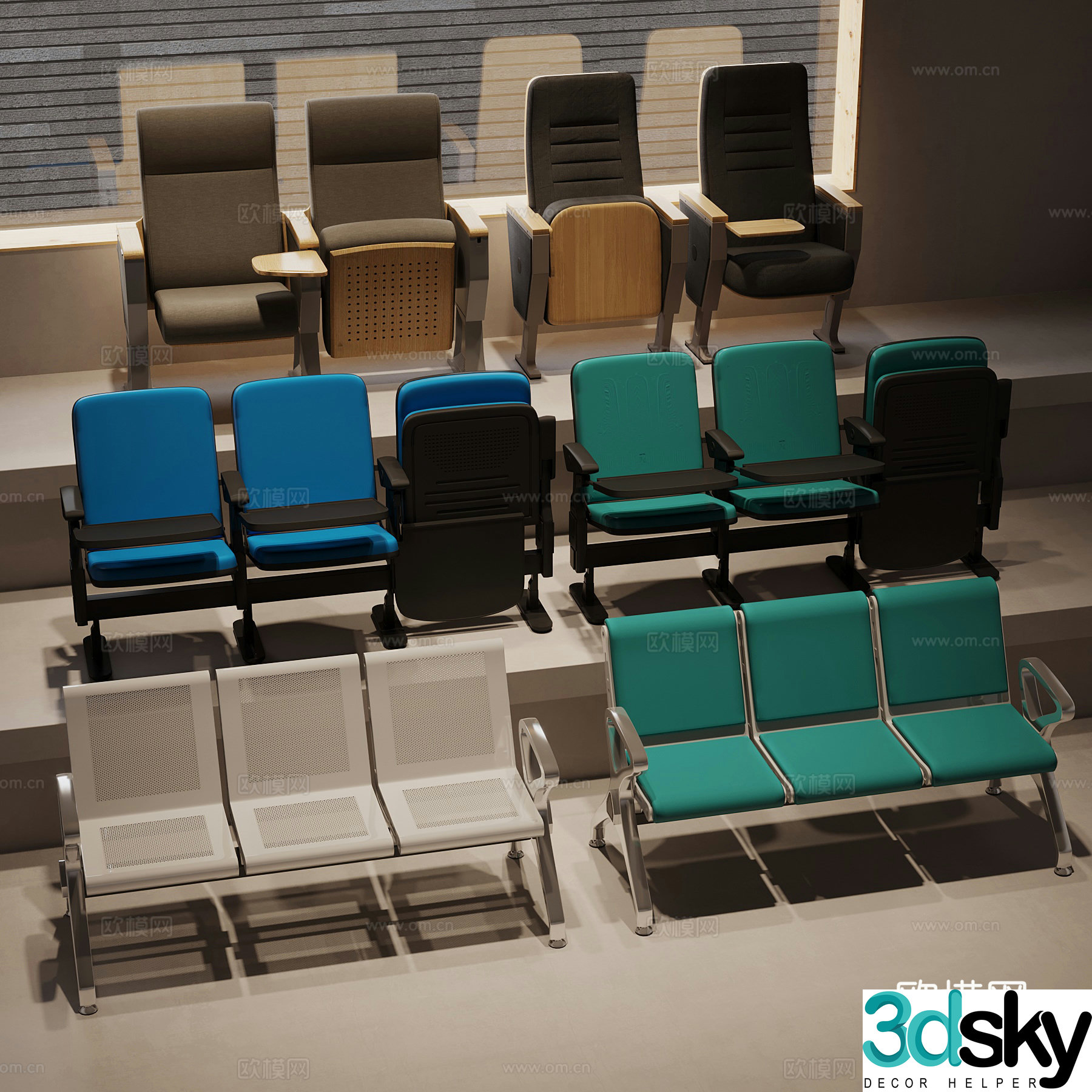 15 modern public chairs 3D model