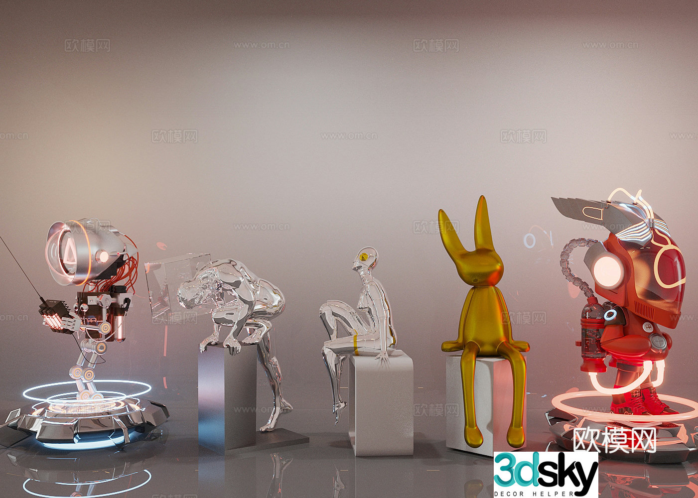 Modern sculpture ornaments Indoor sculpture installation Ornaments combination Cyberpunk sculpture installation Figure 3D model