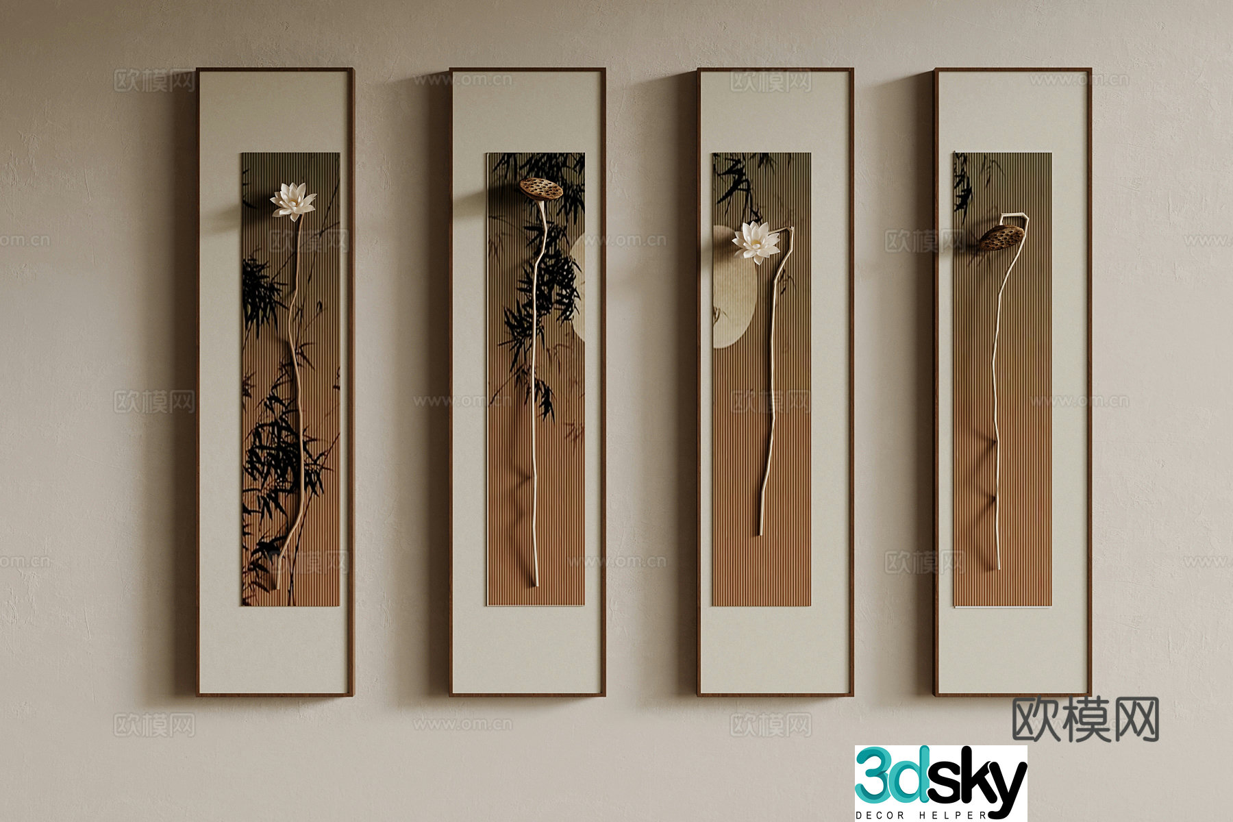 New Chinese style paintings three-dimensional wall decoration 3D model