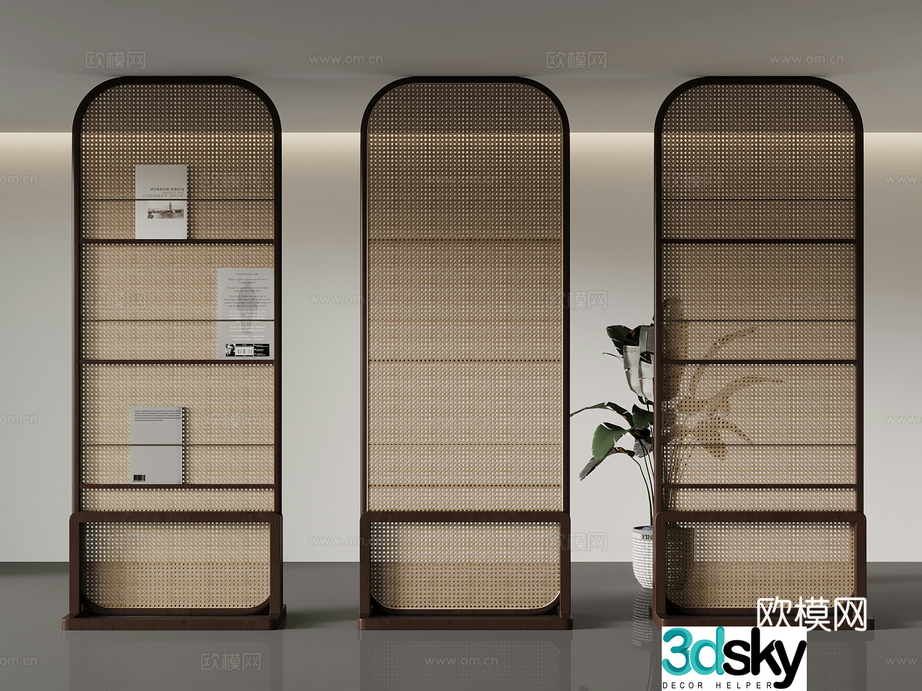 New Chinese style partition rattan partition storage rack 3D model