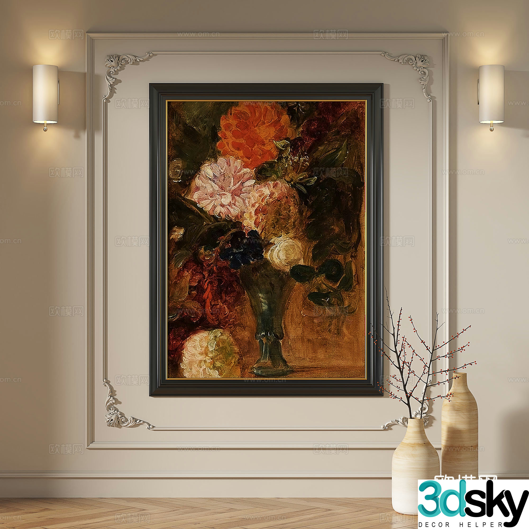French retro medieval modern oil painting light luxury simple abstract decorative painting 3d model