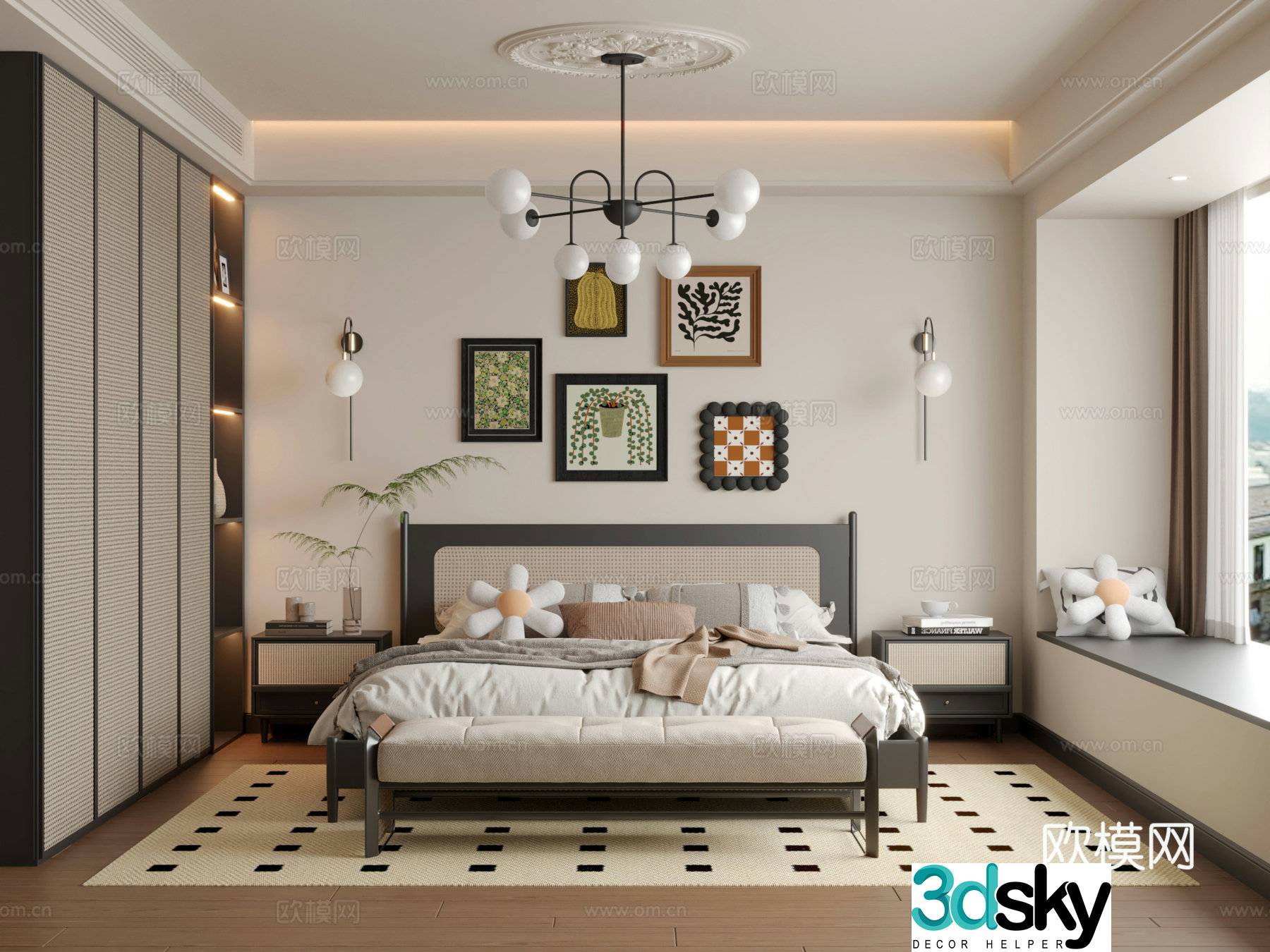 French retro bedroom 3d model