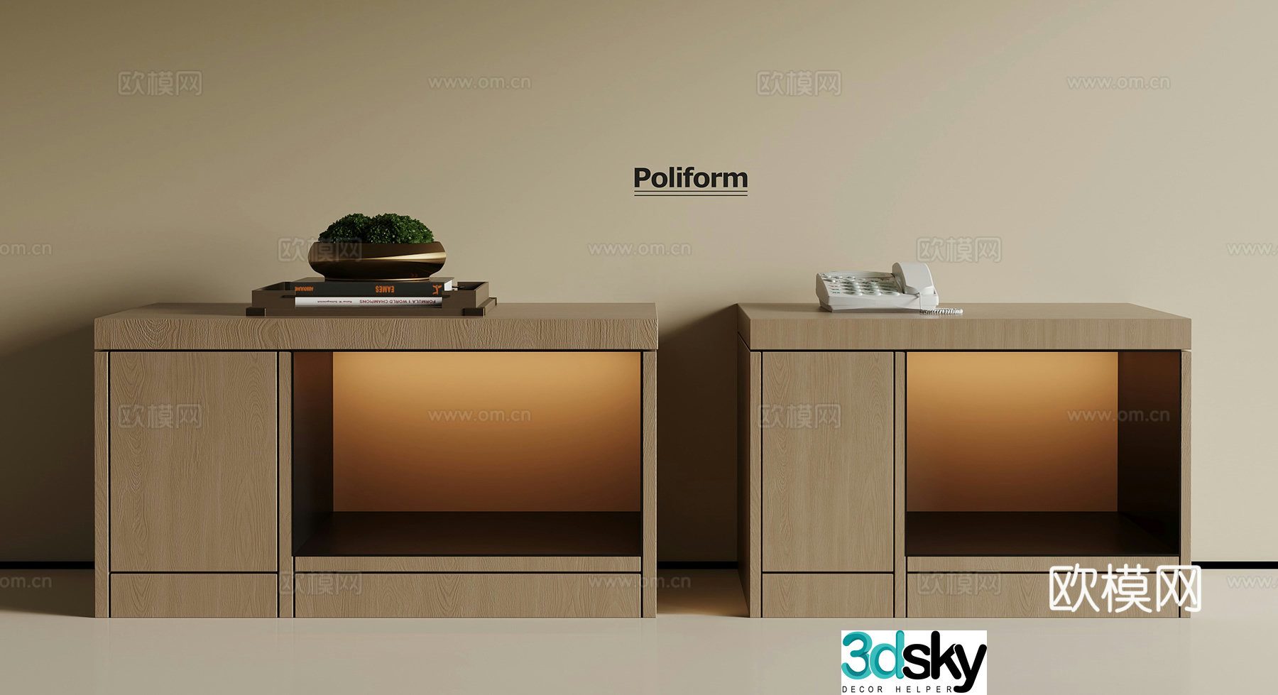Modern hotel bedside table 3d model