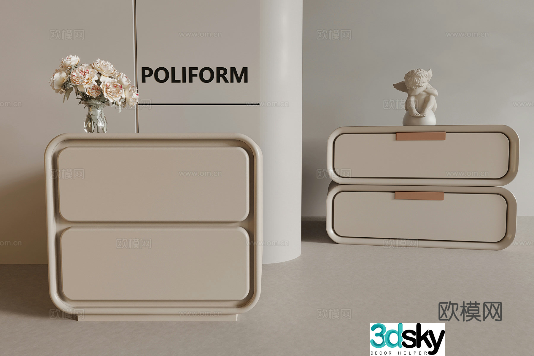French creamy nightstand ornament 3d model