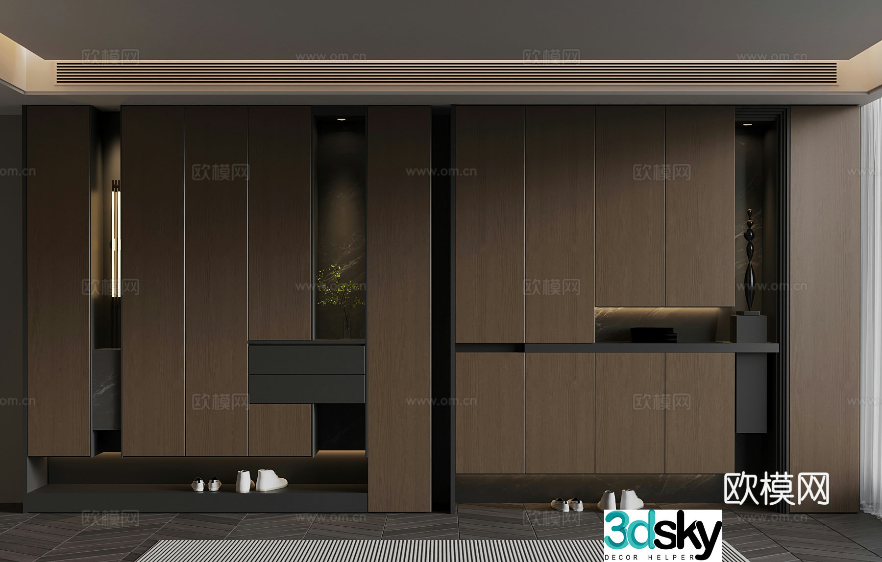 Italian minimalist shoe cabinet 3D model of the entrance shoe cabinet