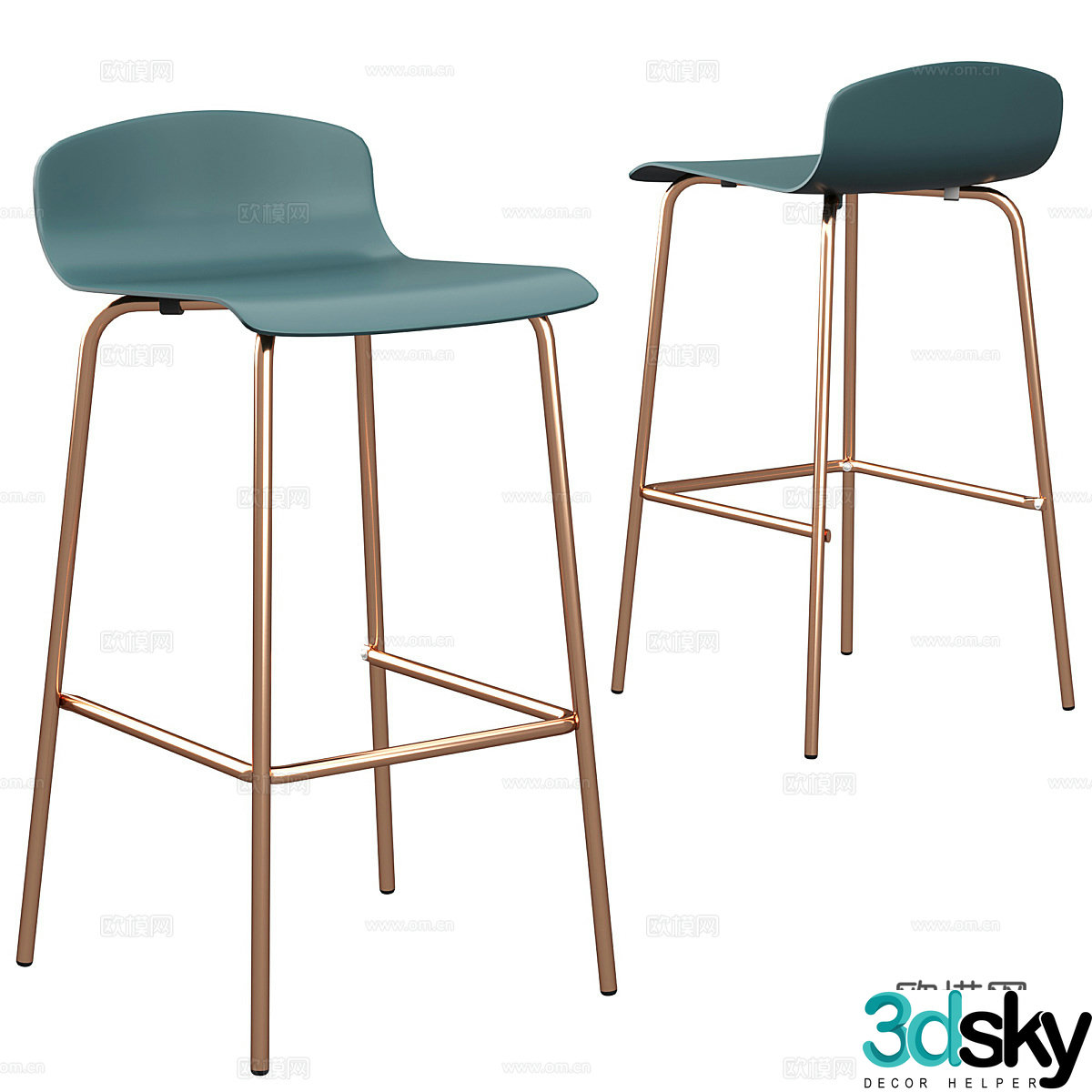 Modern light luxury stainless steel metal bar stool 3D model