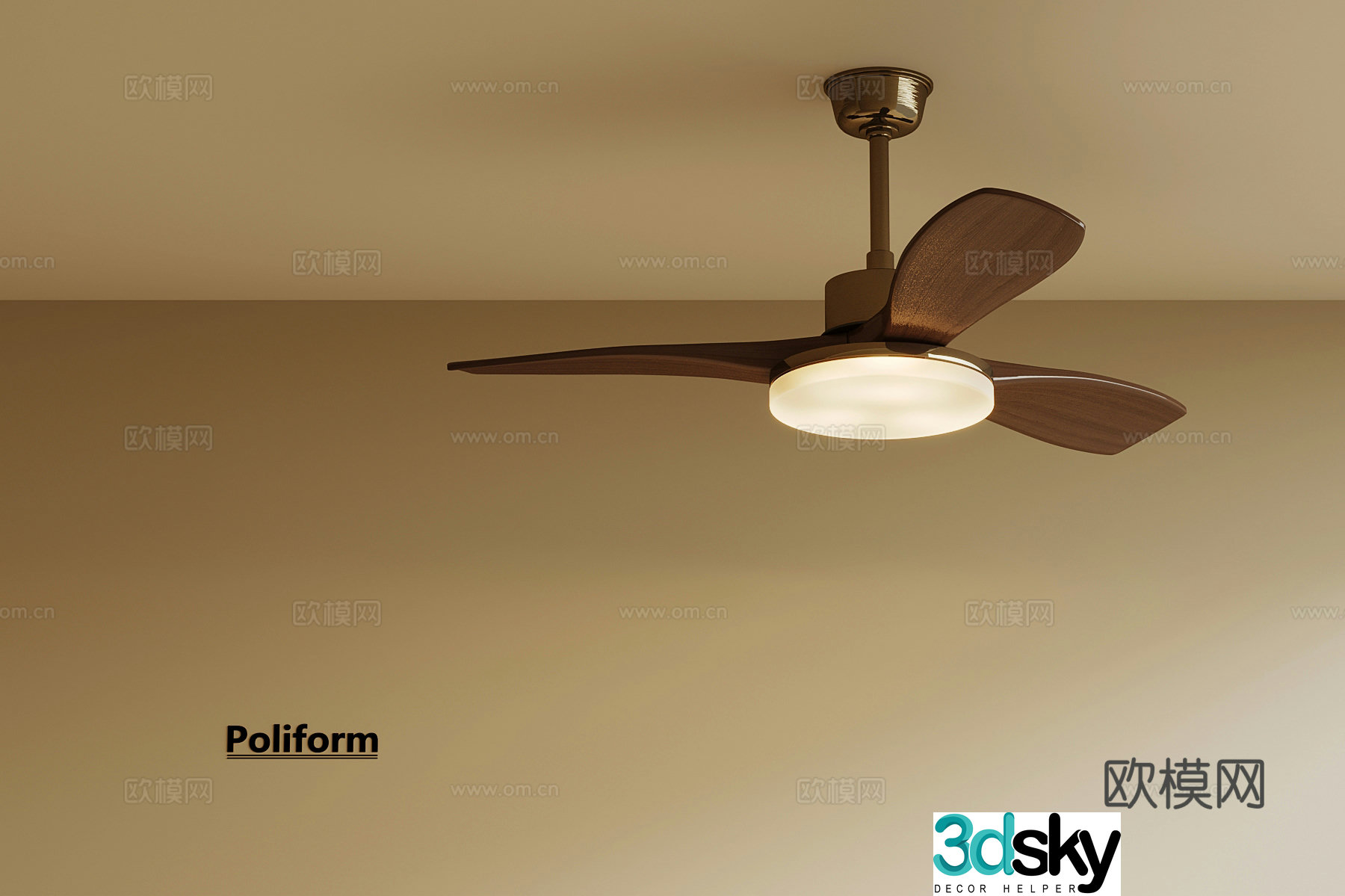 Middle-aged fan light chandelier 3d model