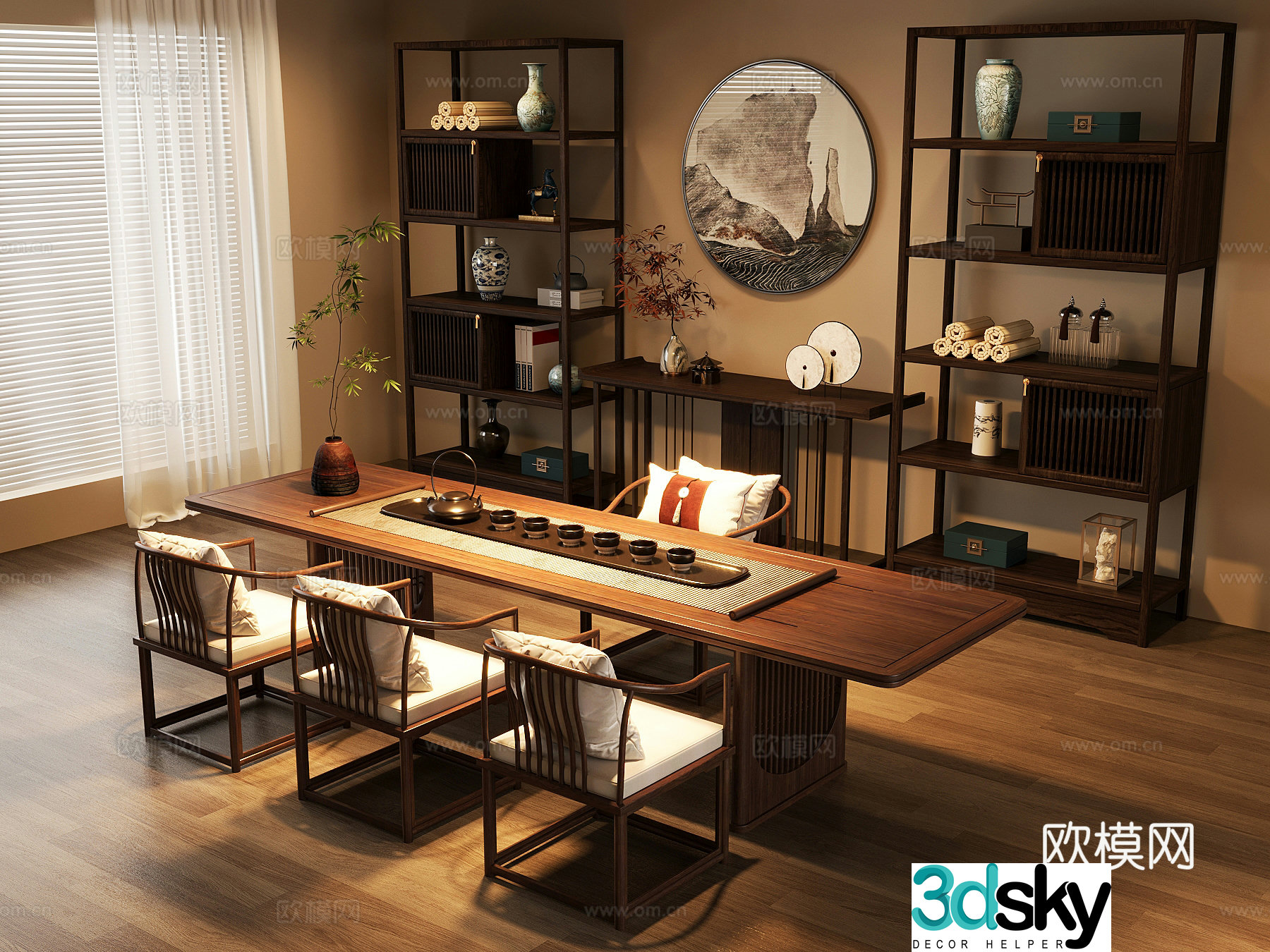 20 tea room new Chinese-style tea room tea table and chair combination bogu rack 3D model