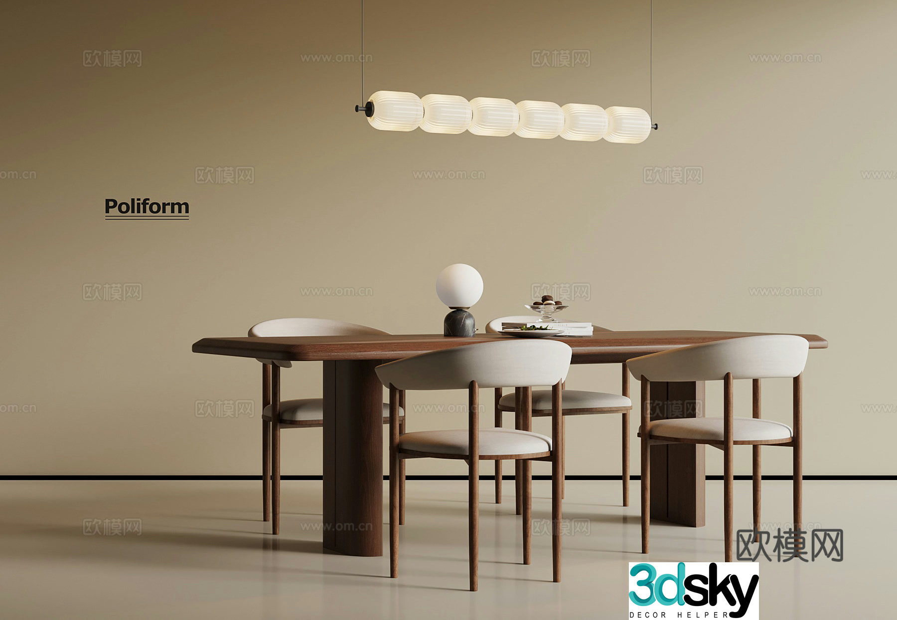 Medium style dining table dining table chair 3d model