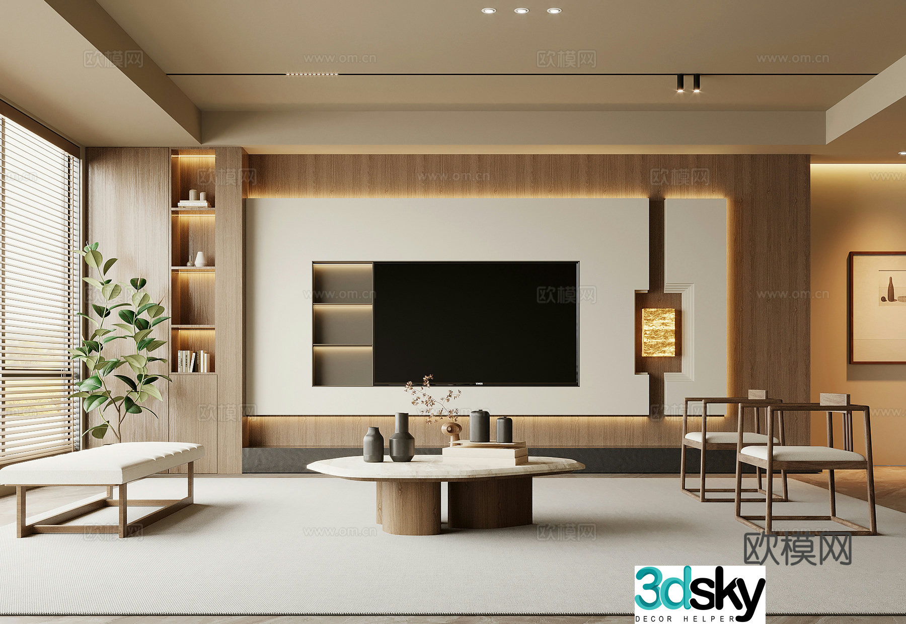 Song style living room TV background wall sofa coffee table combination 3D model