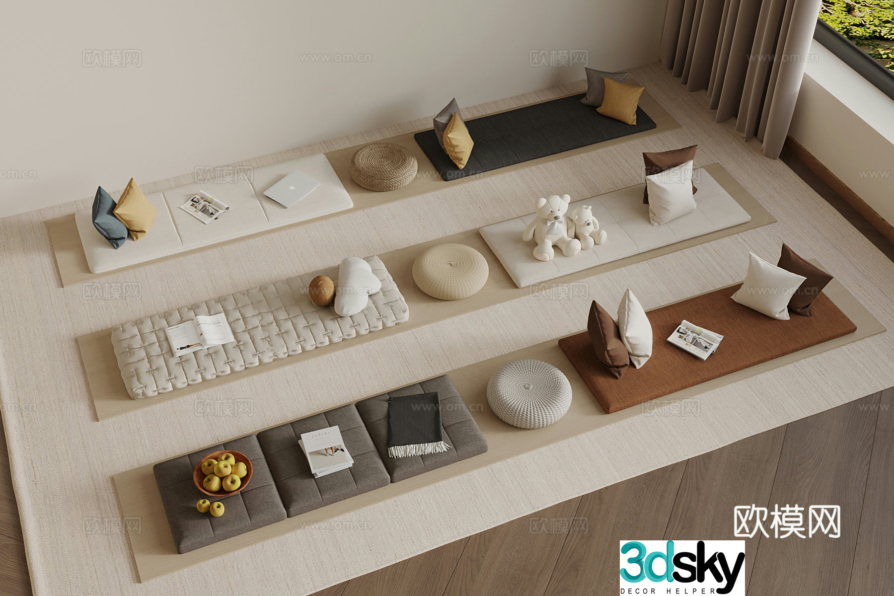 Modern cushion bay window cushion 3D model
