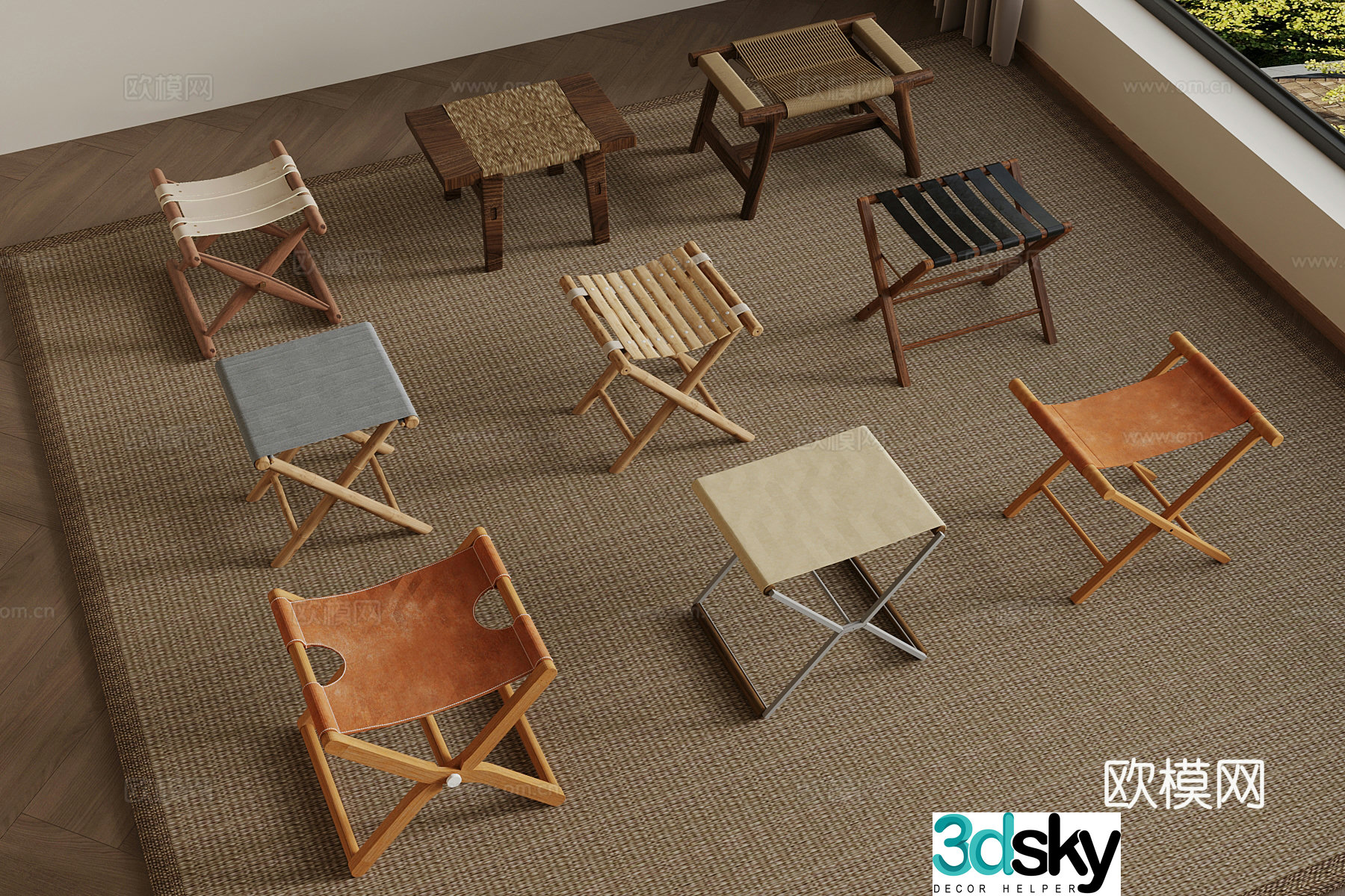 Modern stool Mastoon rattan stool 3d model