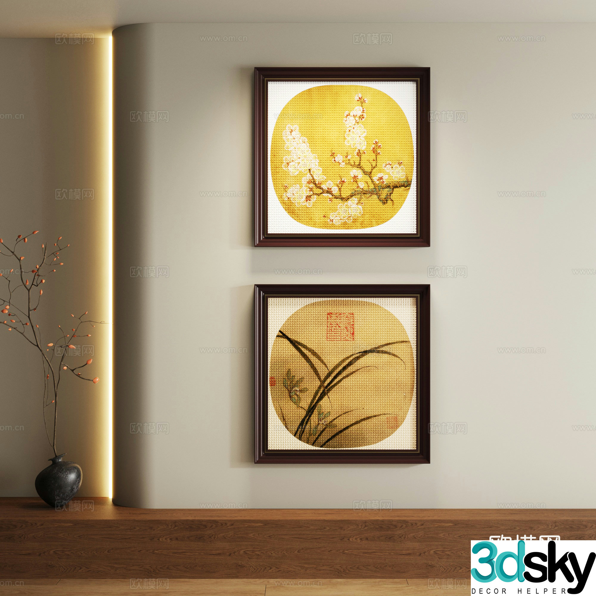 New Chinese style decorative painting 3D model
