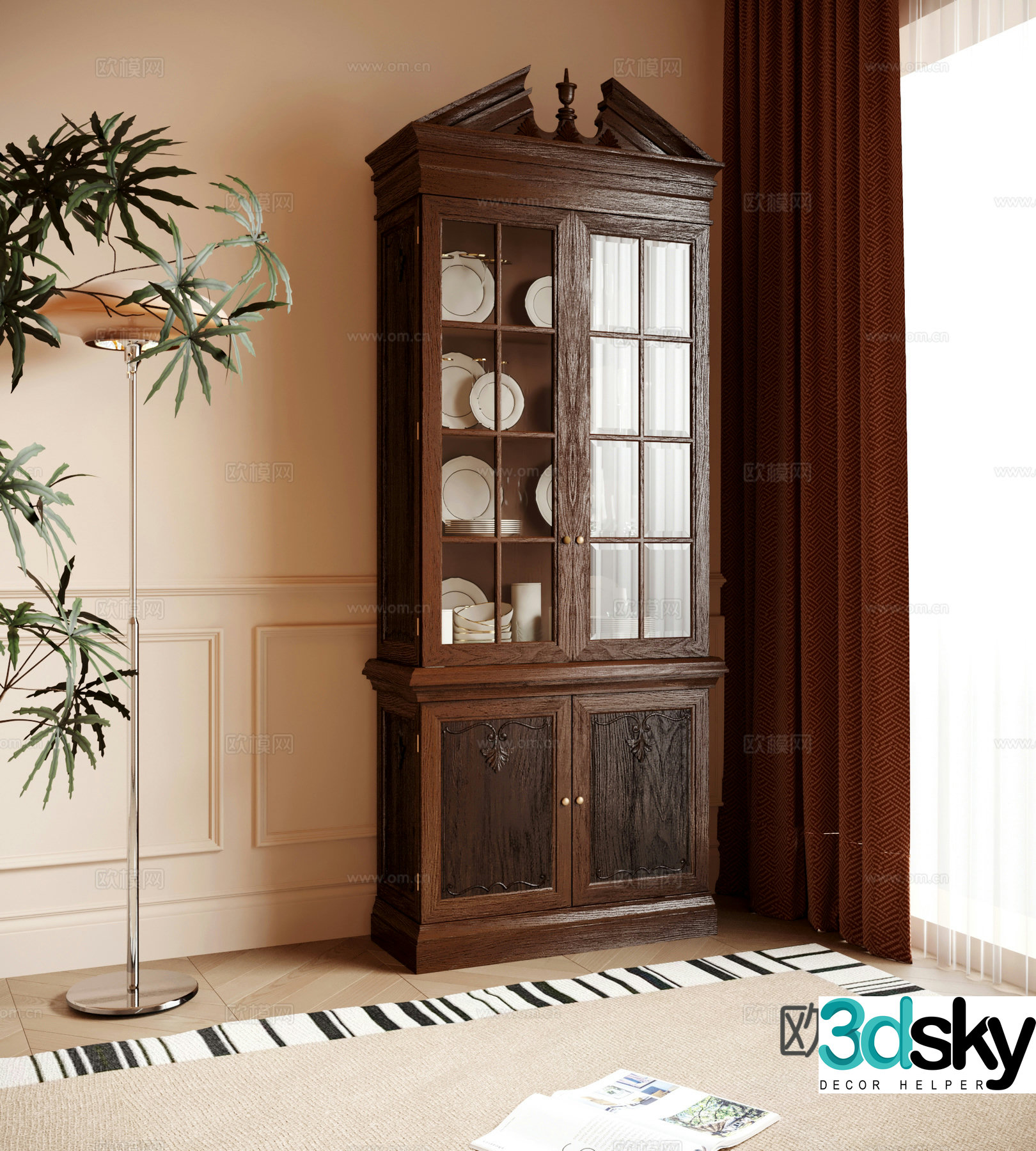 American retro decorative cabinet storage cabinet sideboard 3d model