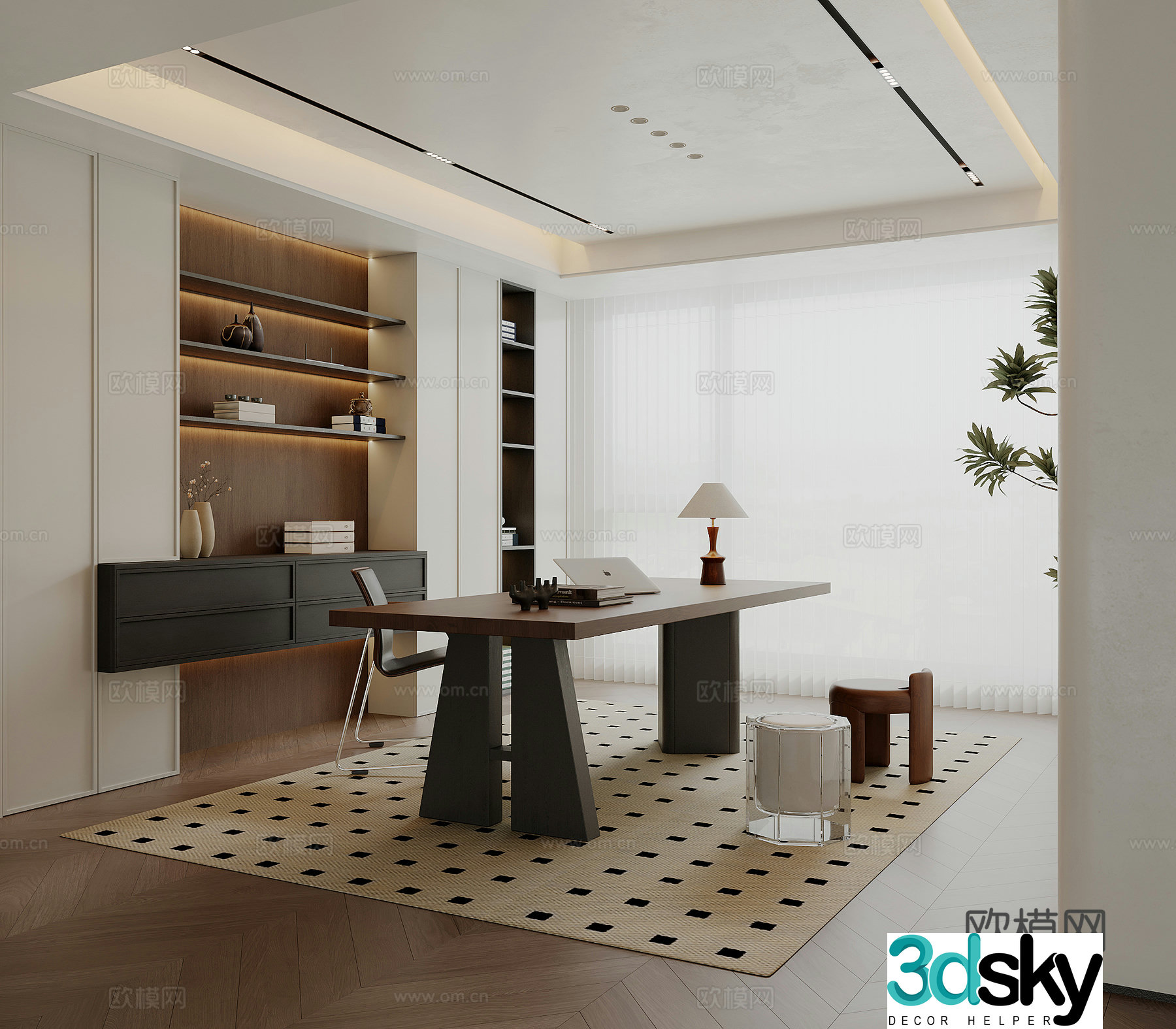 Middle style study French study desk chair 3d model