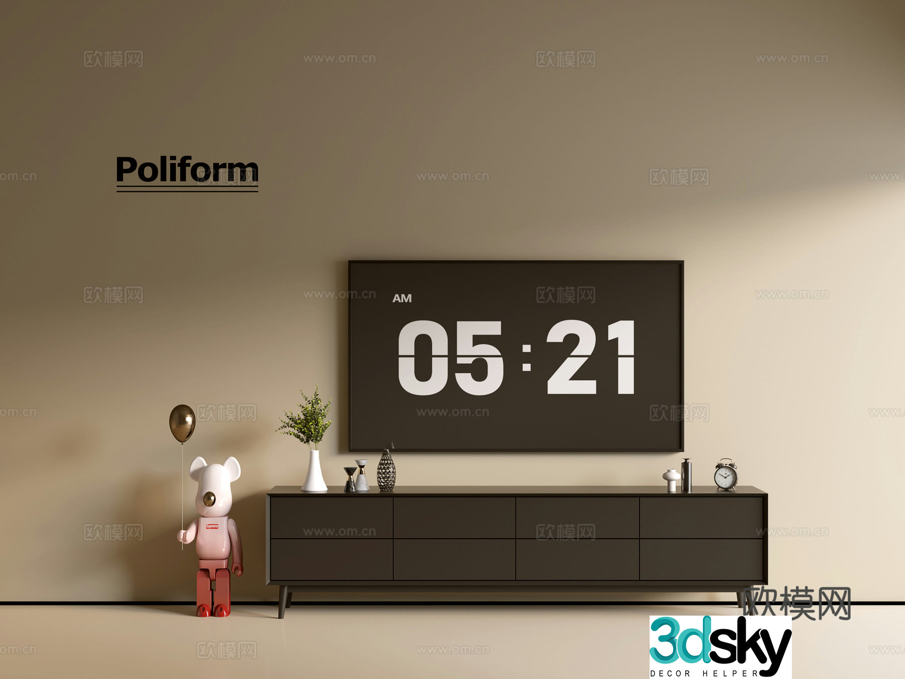 Modern black TV cabinet ins style minimalist wind cabinet whole cabinet sideboard balcony cabinet 3d model