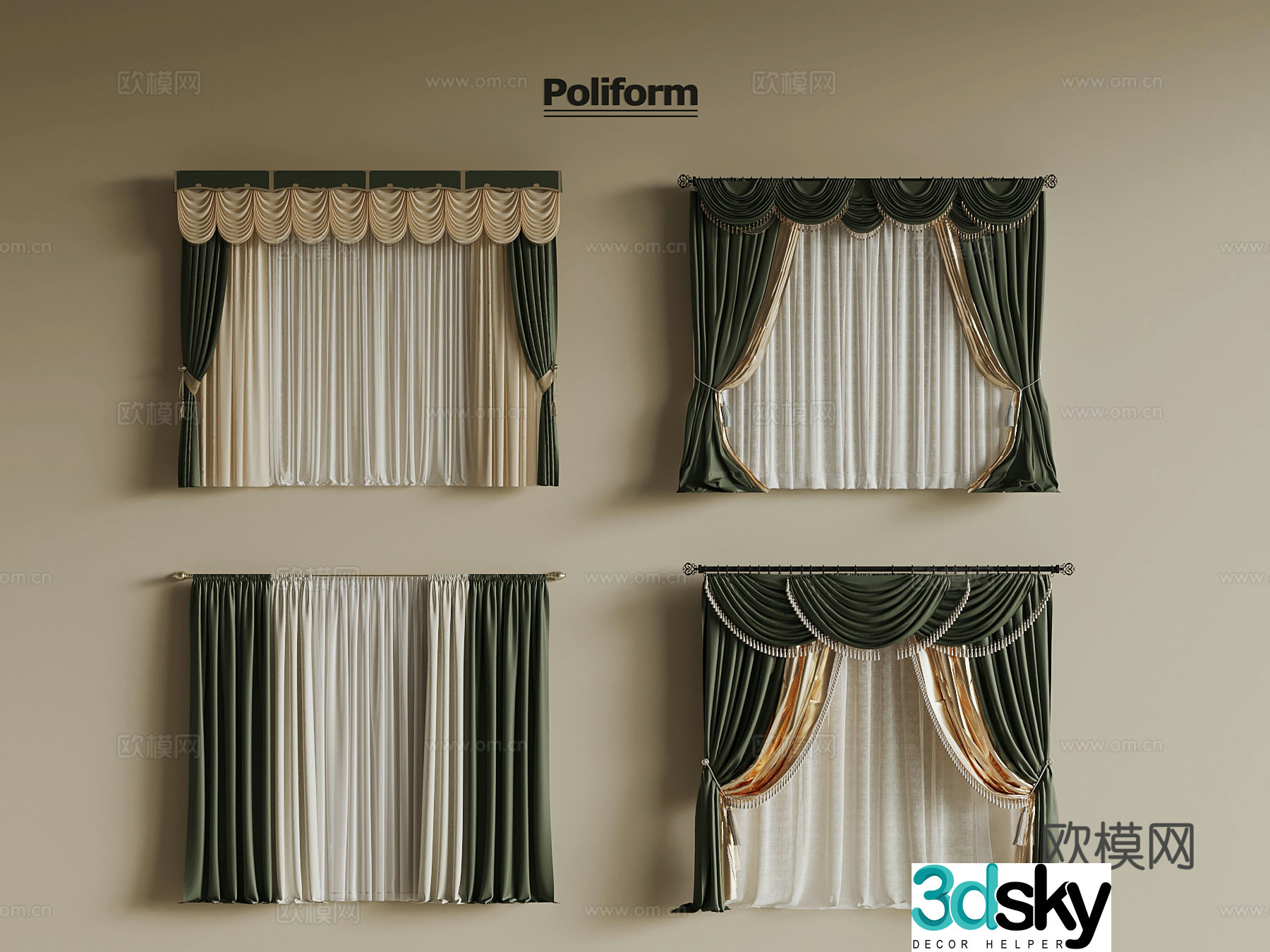 French retro style curtain 3d model
