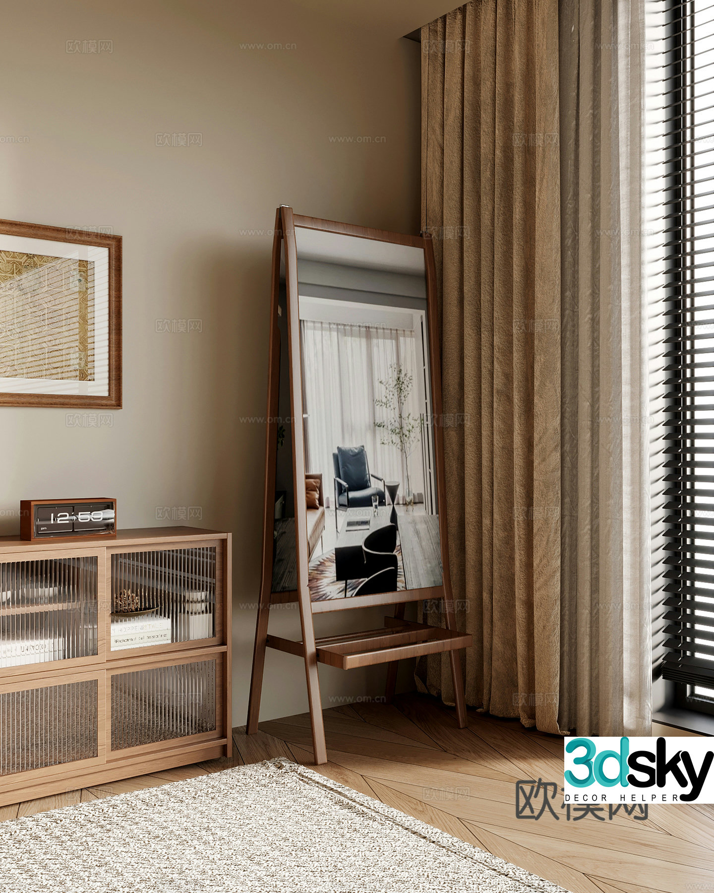 21 Dressing Mirror Medium Style Dressing Mirror Full-body Mirror Mirror 3D Model