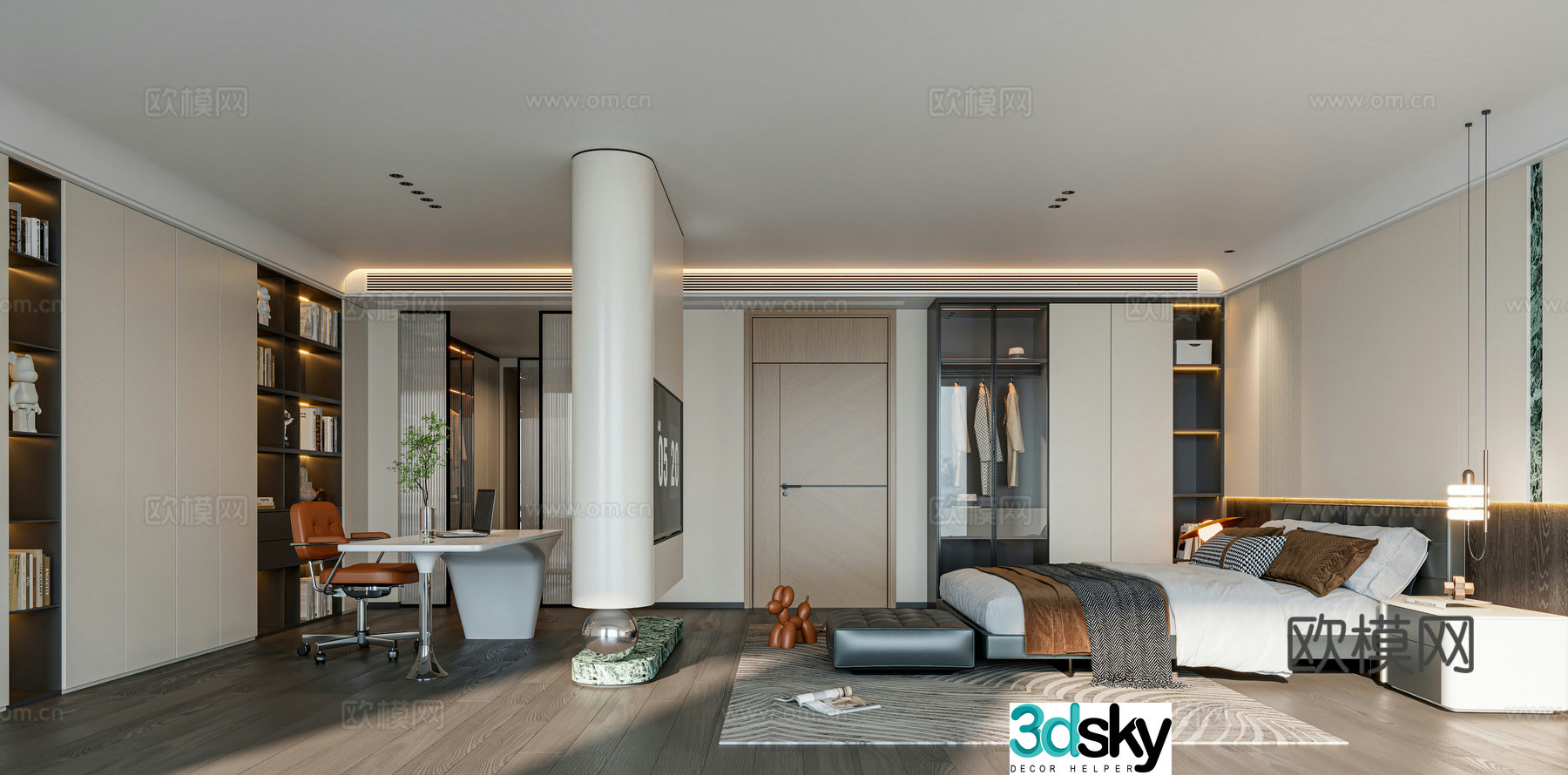 Modern Italian master bedroom study suite 3d model