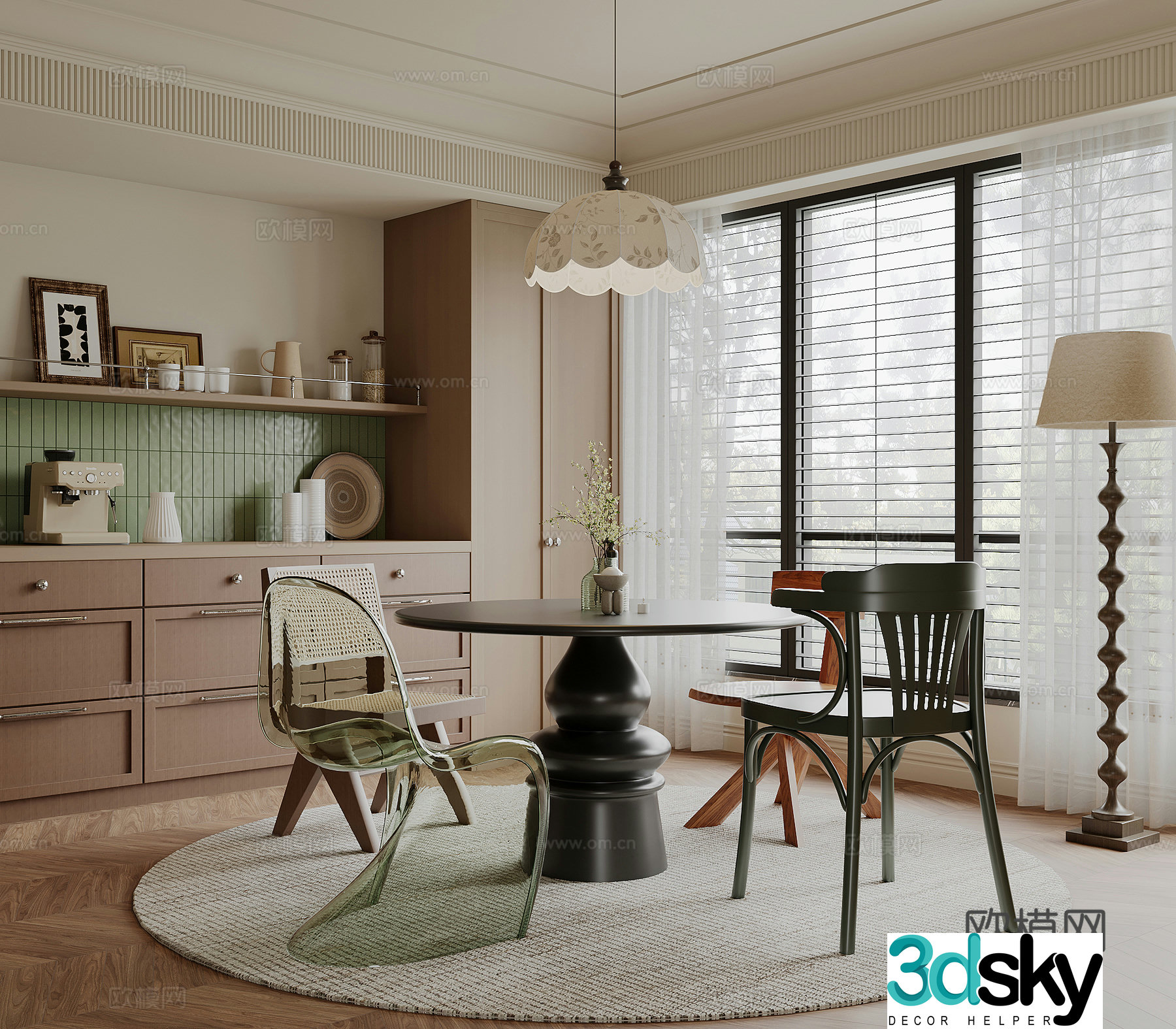 Medium style restaurant French restaurant Round dining table and chair 3D model