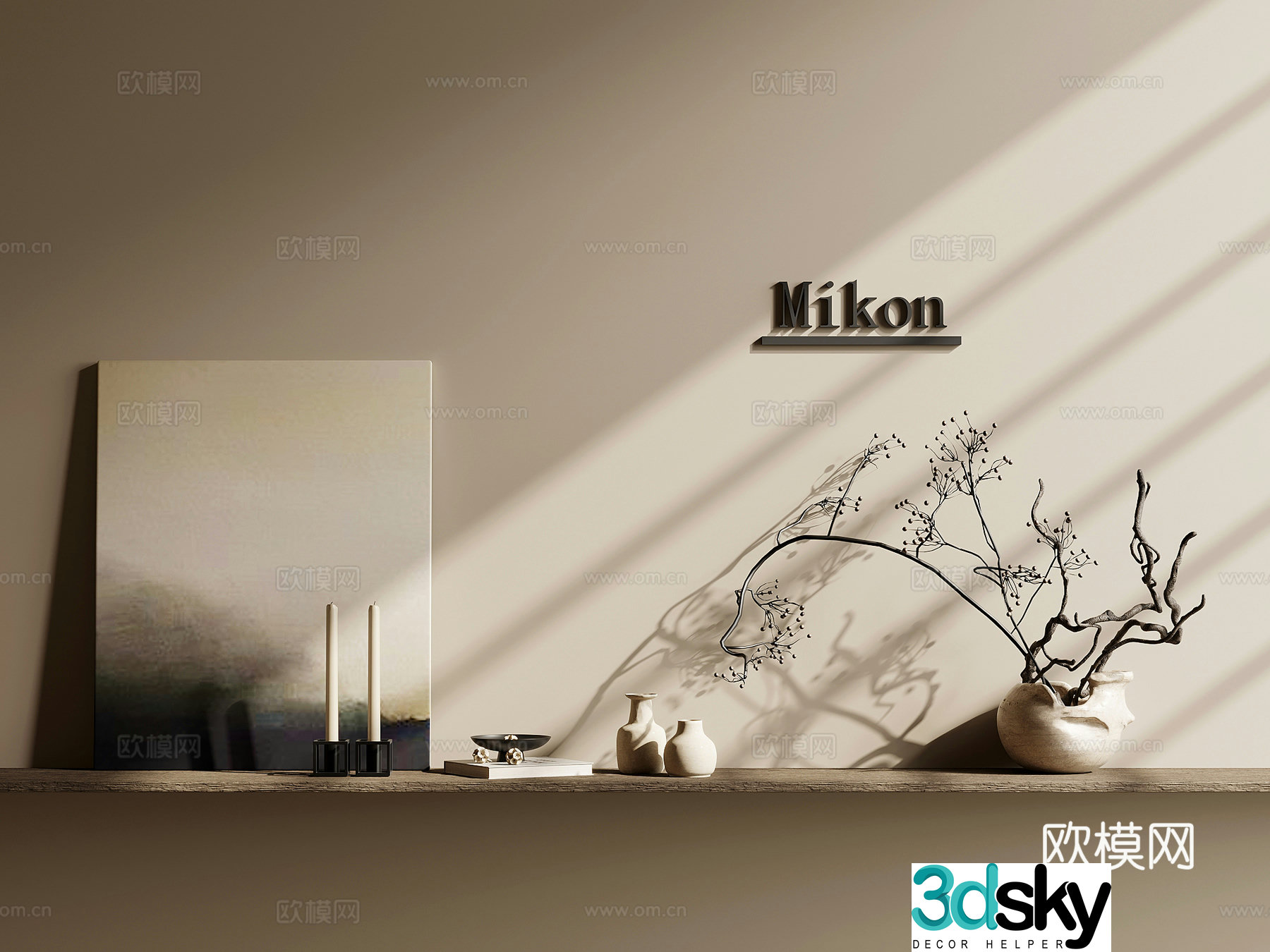 Jewelry ornaments medieval style ornaments combination dry branch potted plants decorative painting candlestick 3D model