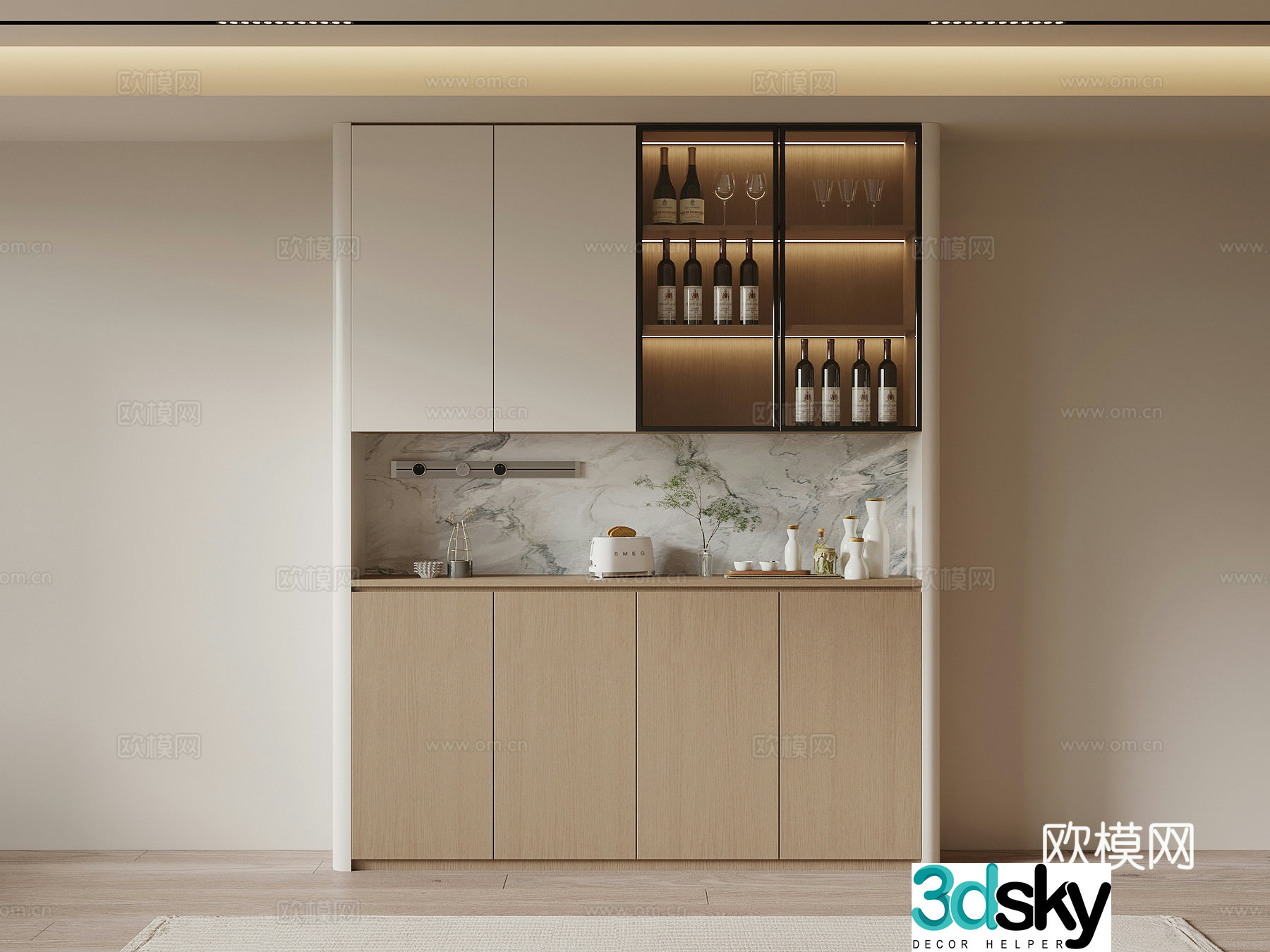 Modern simple wine cabinet sideboard 3D model