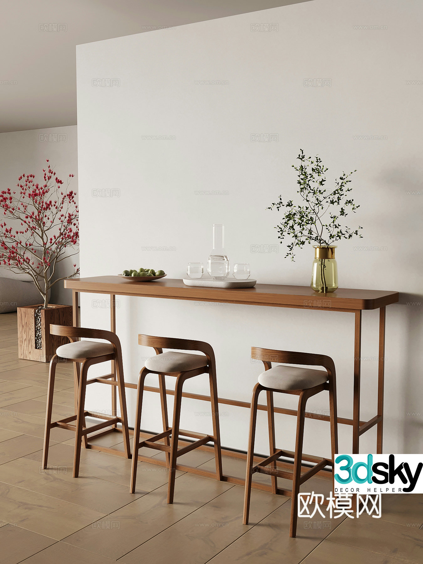 Middle style bar dining table dining chair bar chair 3d model