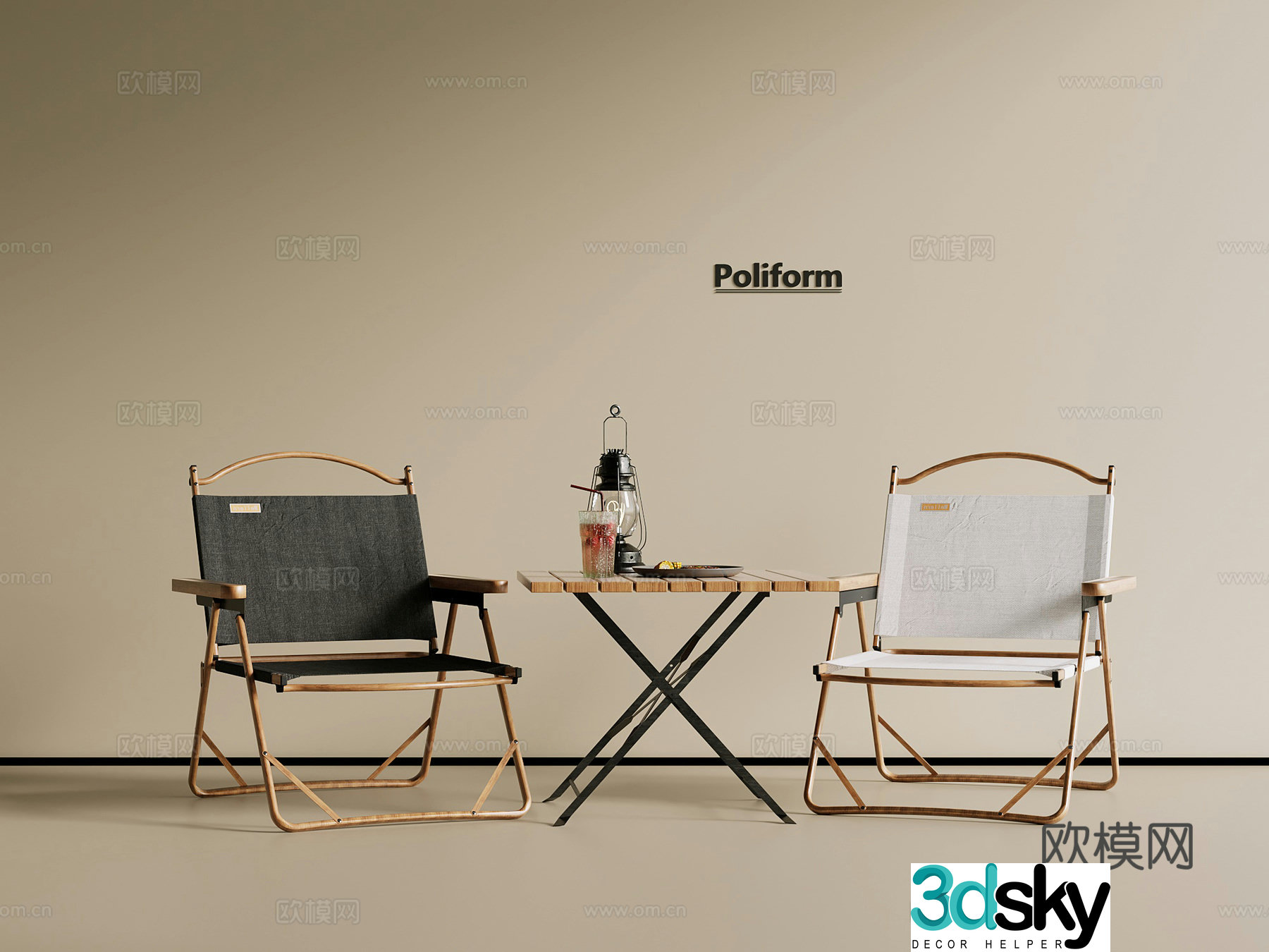 Modern outdoor table and chairs Camping table and chairs 3d model