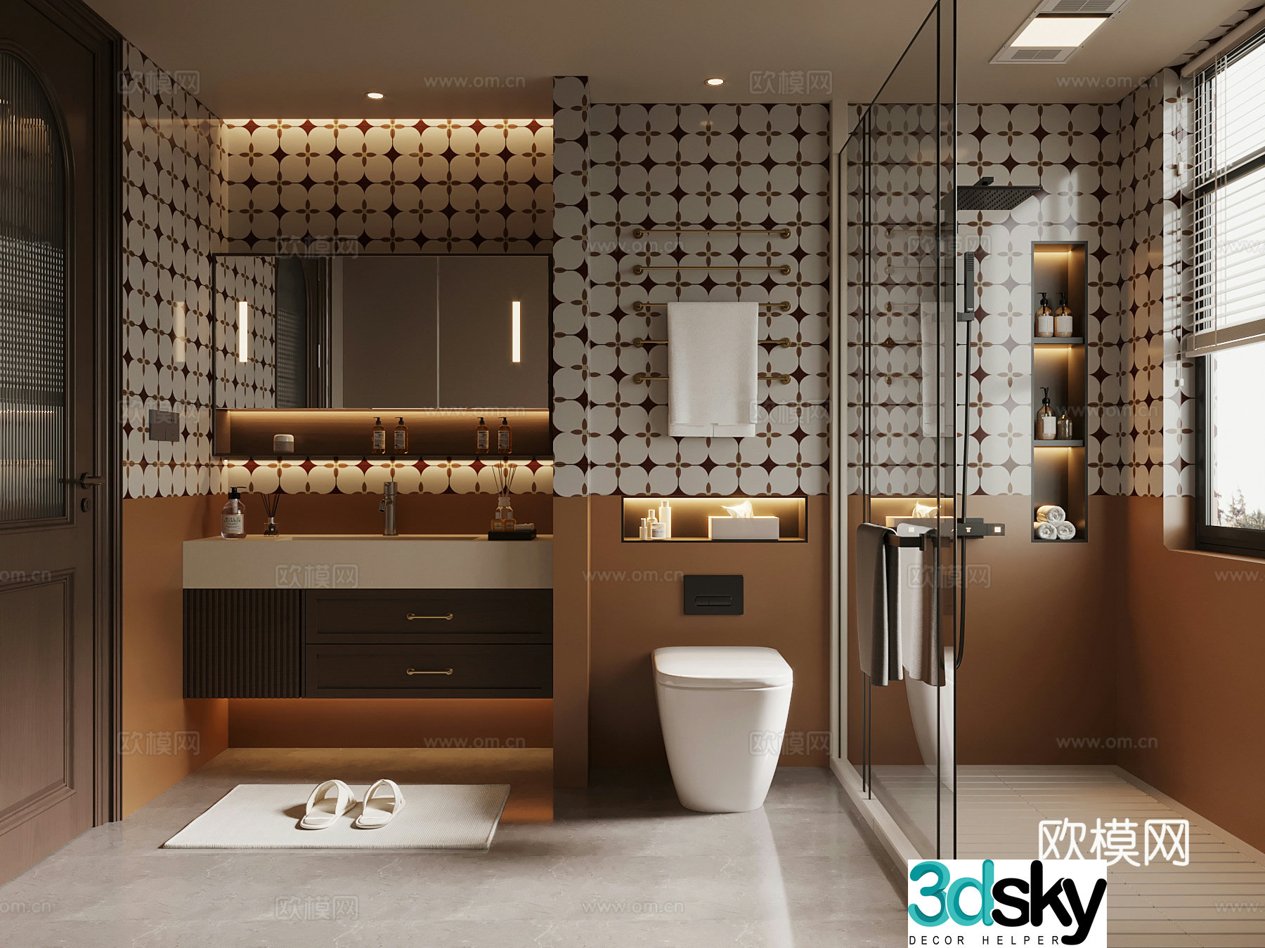 French medieval style bathroom bathroom cabinet shower toilet 3d model