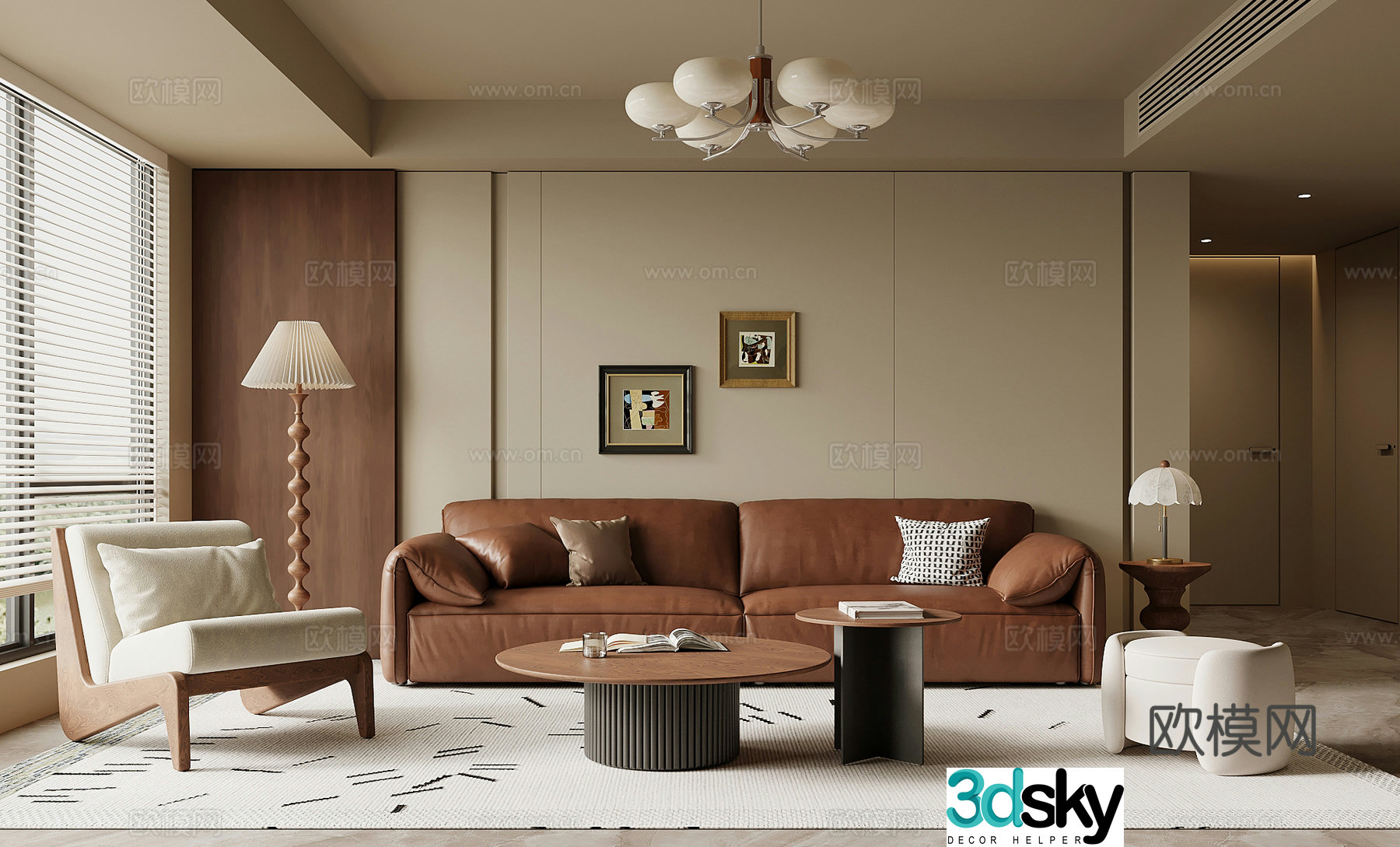 Middle-aged living room sofa coffee table combination 3D model