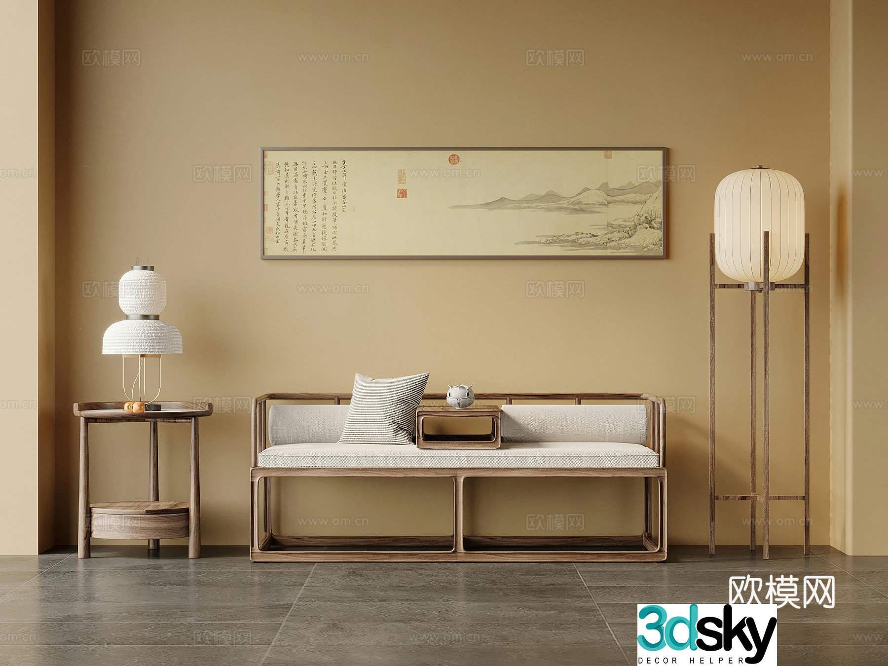 Arhat bed New Chinese Arhat bed Sofa Side table Floor lamp 3D model