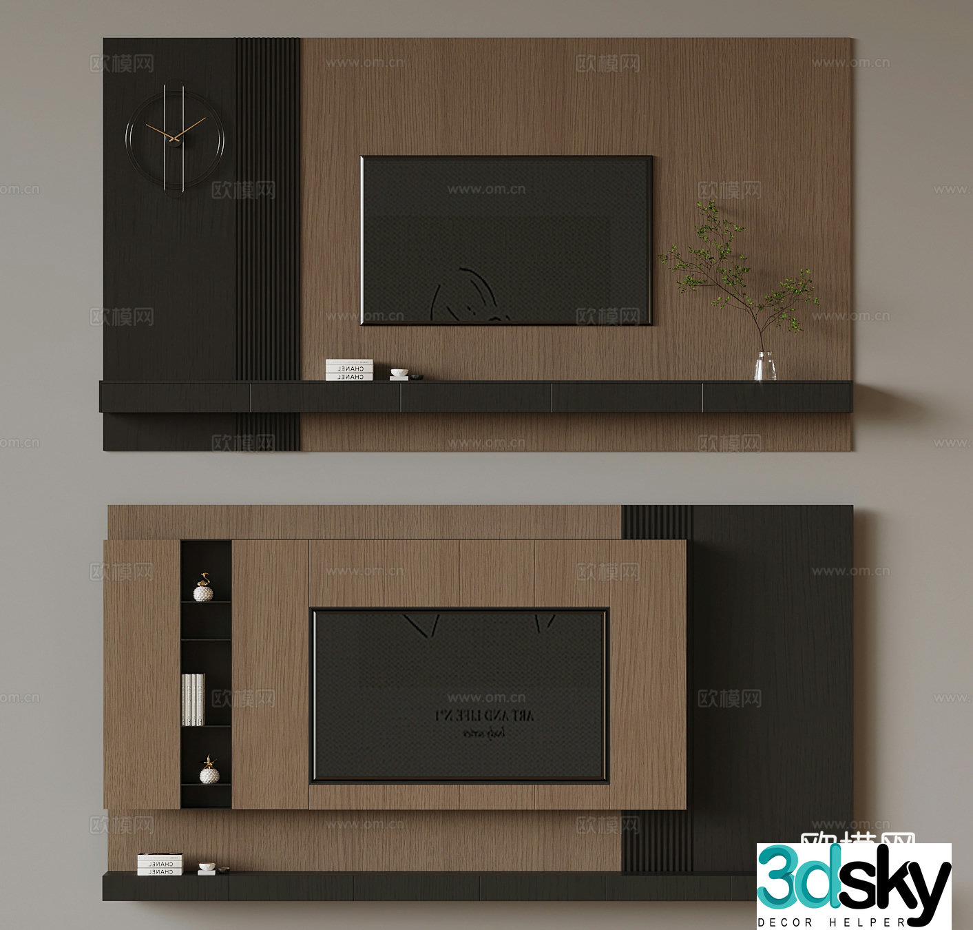 Modern Italian TV background wall 3d model