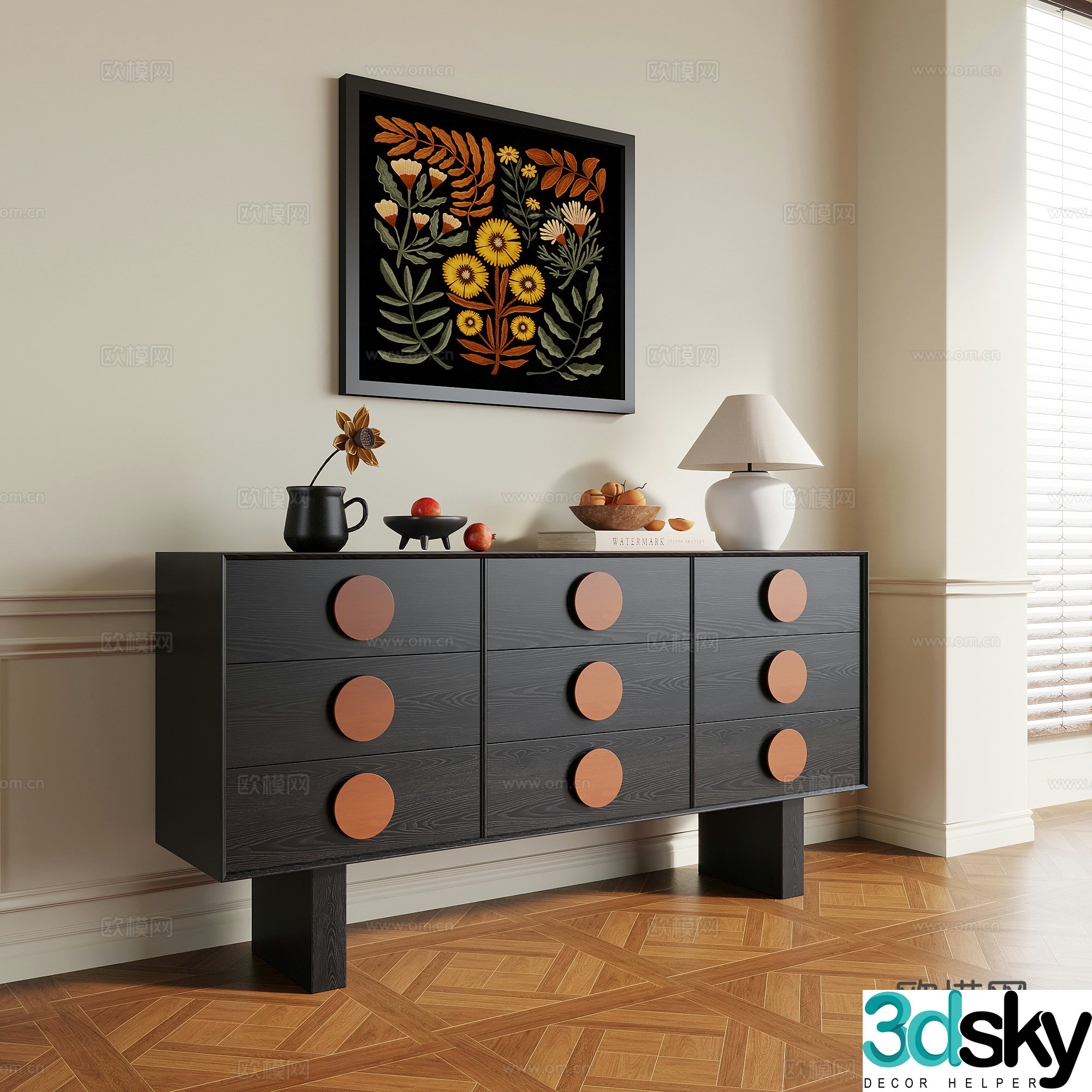 Middle-aged style porch cabinet side cabinet 3D model