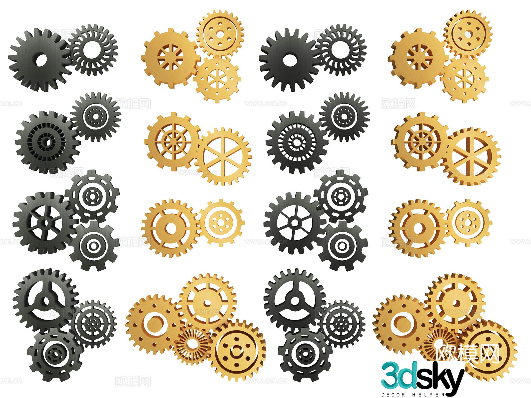 Hardware gear combination mechanical gear industrial gear technology gear pinion gear machinery 3d model