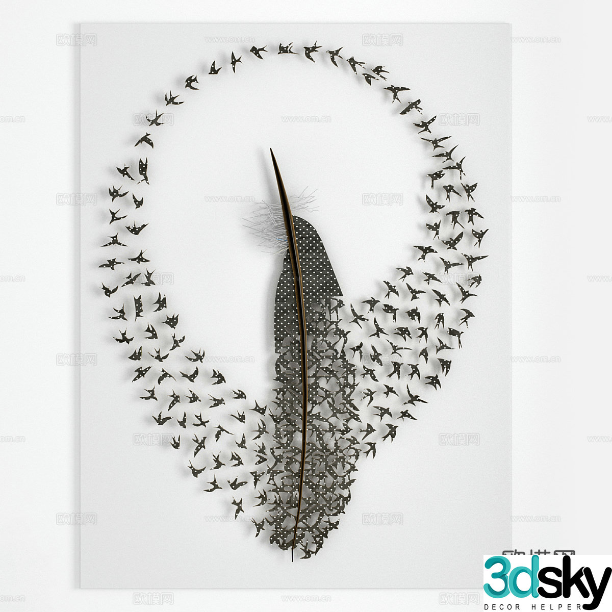 Modern light luxury metal bird hanging decoration 3D model