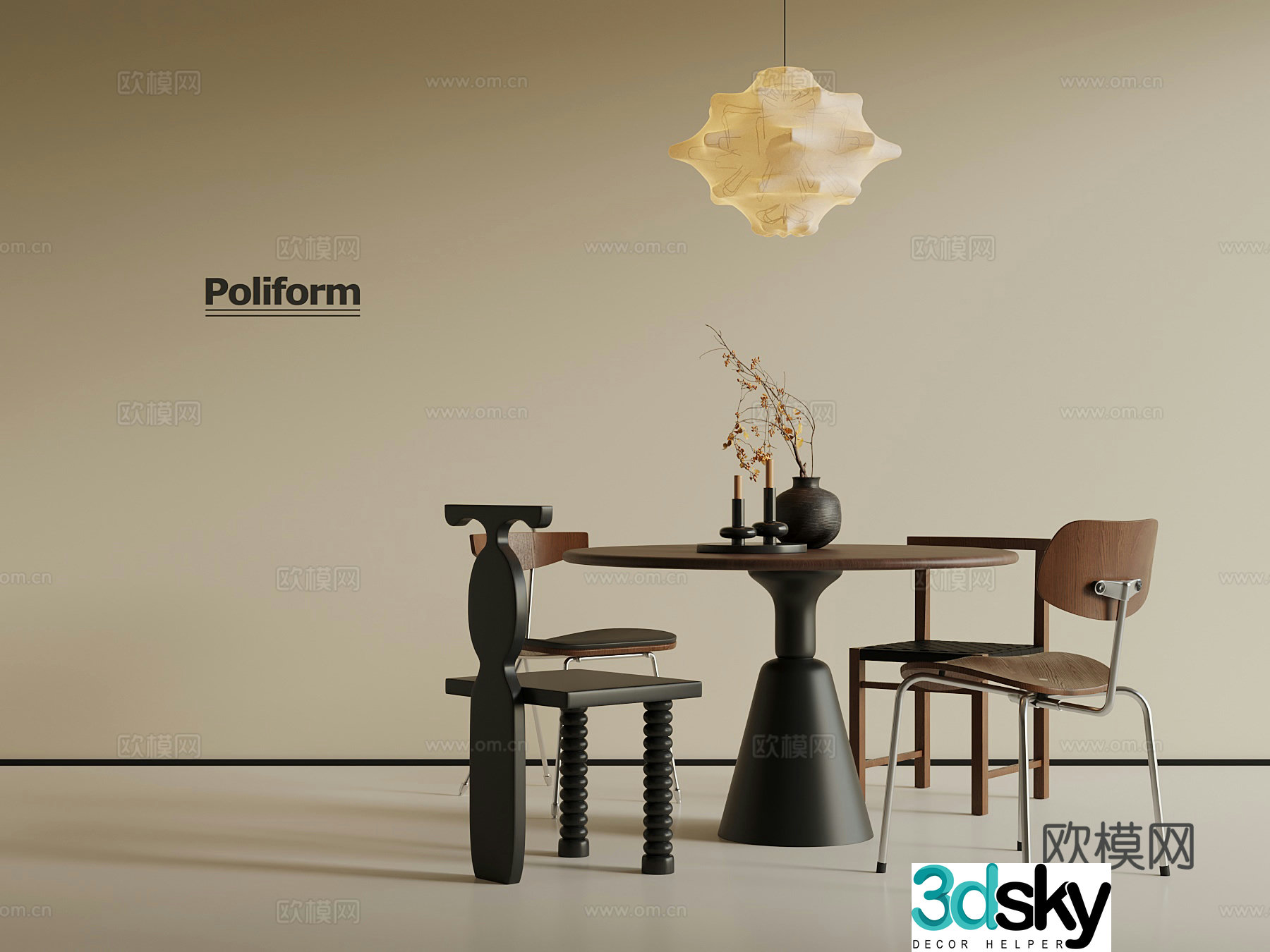 French medieval dining table dining table chair 3d model