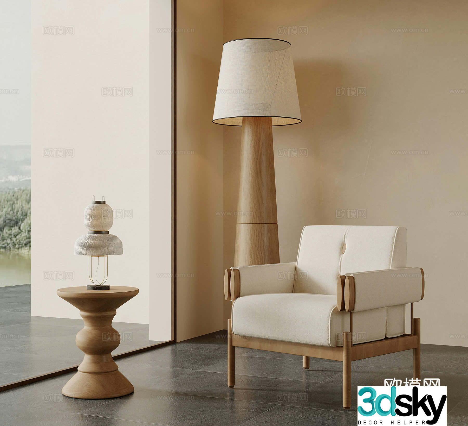 Leisure chair new Chinese style leisure chair floor lamp side table accessories ornaments 3D model