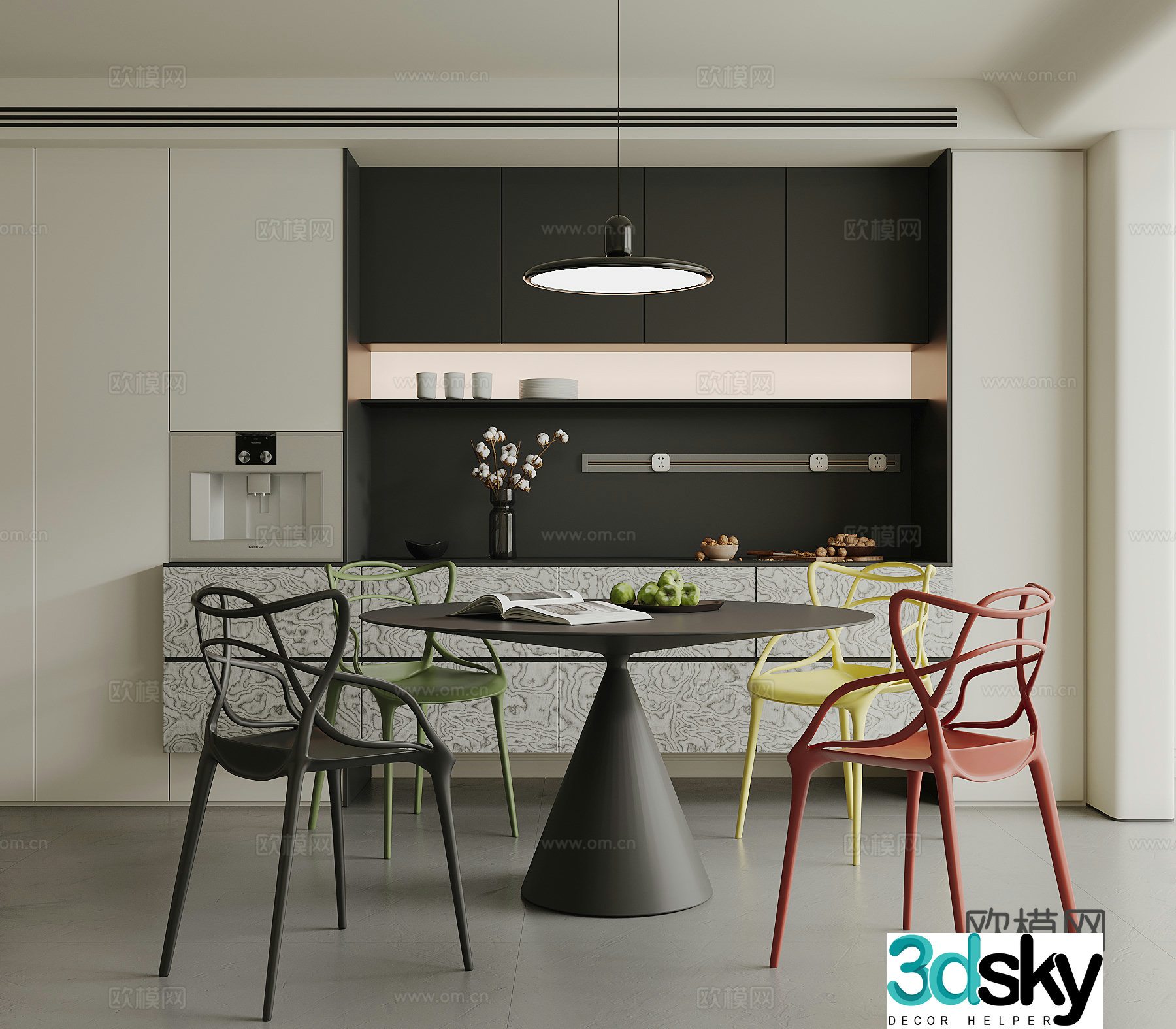 Modern restaurant Minimalist restaurant Round dining table and chair 3D model