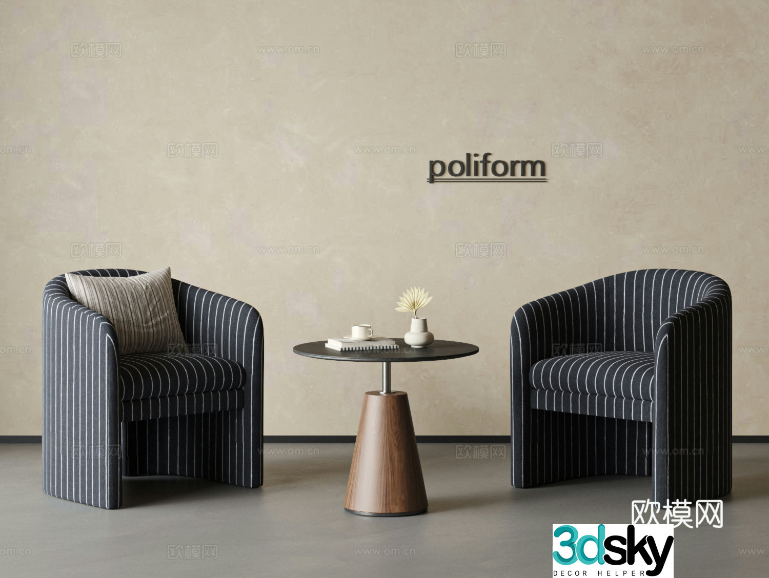Middle style modern leisure table and chair negotiation table and chair leisure chair single sofa small round table 3D model
