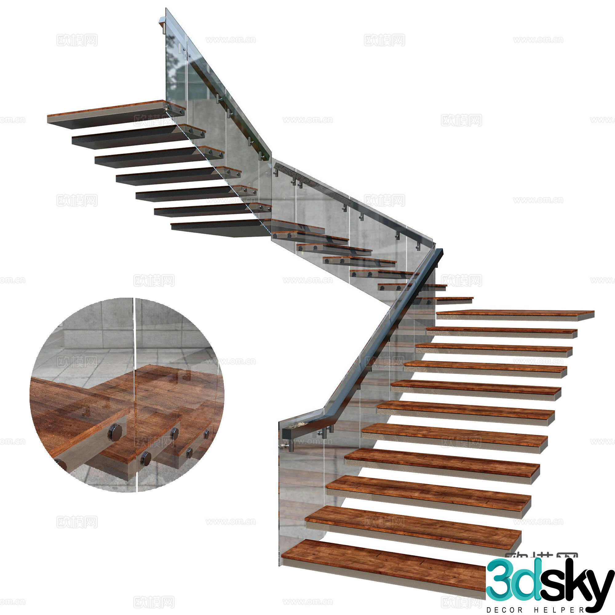 Modern industrial windshield handrail staircase suspended staircase 3d model