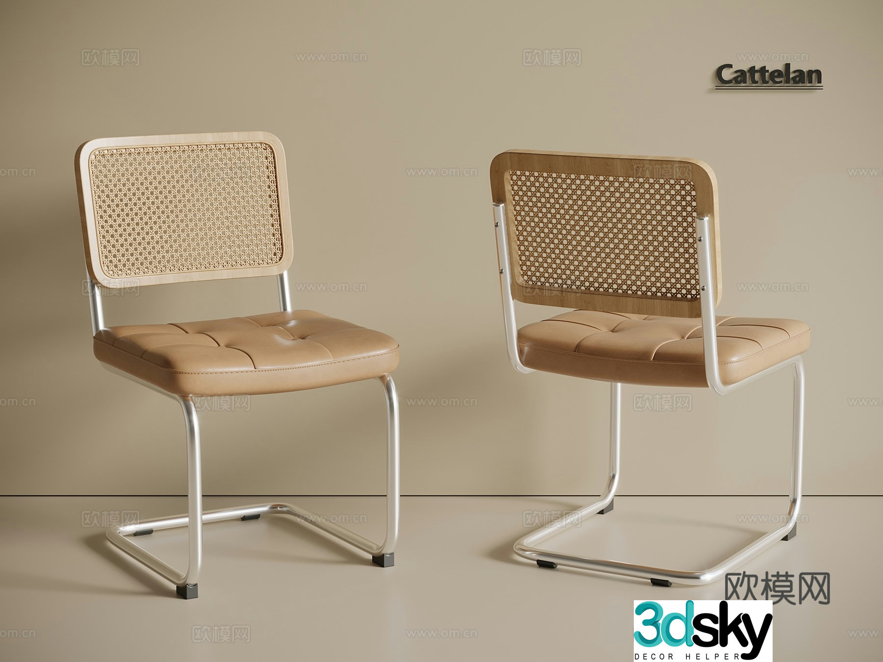 Wasabi Cream Dining Chair Leather Chair Wicker Chair Stainless Steel Chair Book Chair 3D Model