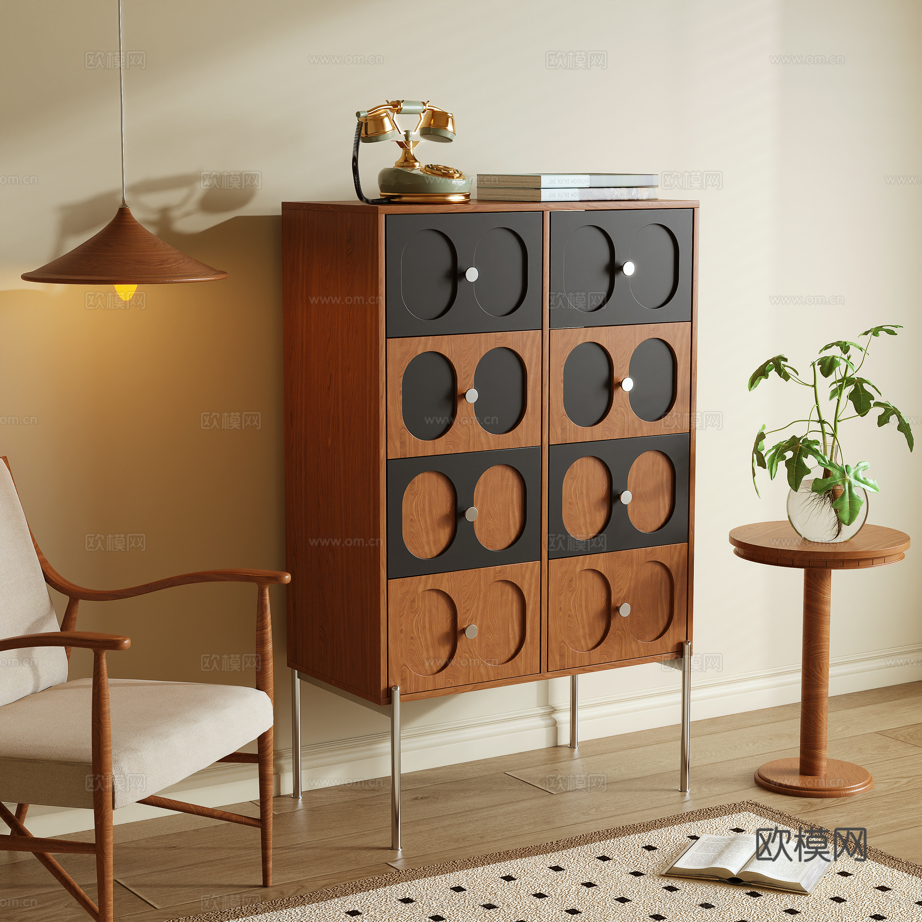 Middle-aged style chest of drawers side cabinet storage cabinet 3d model
