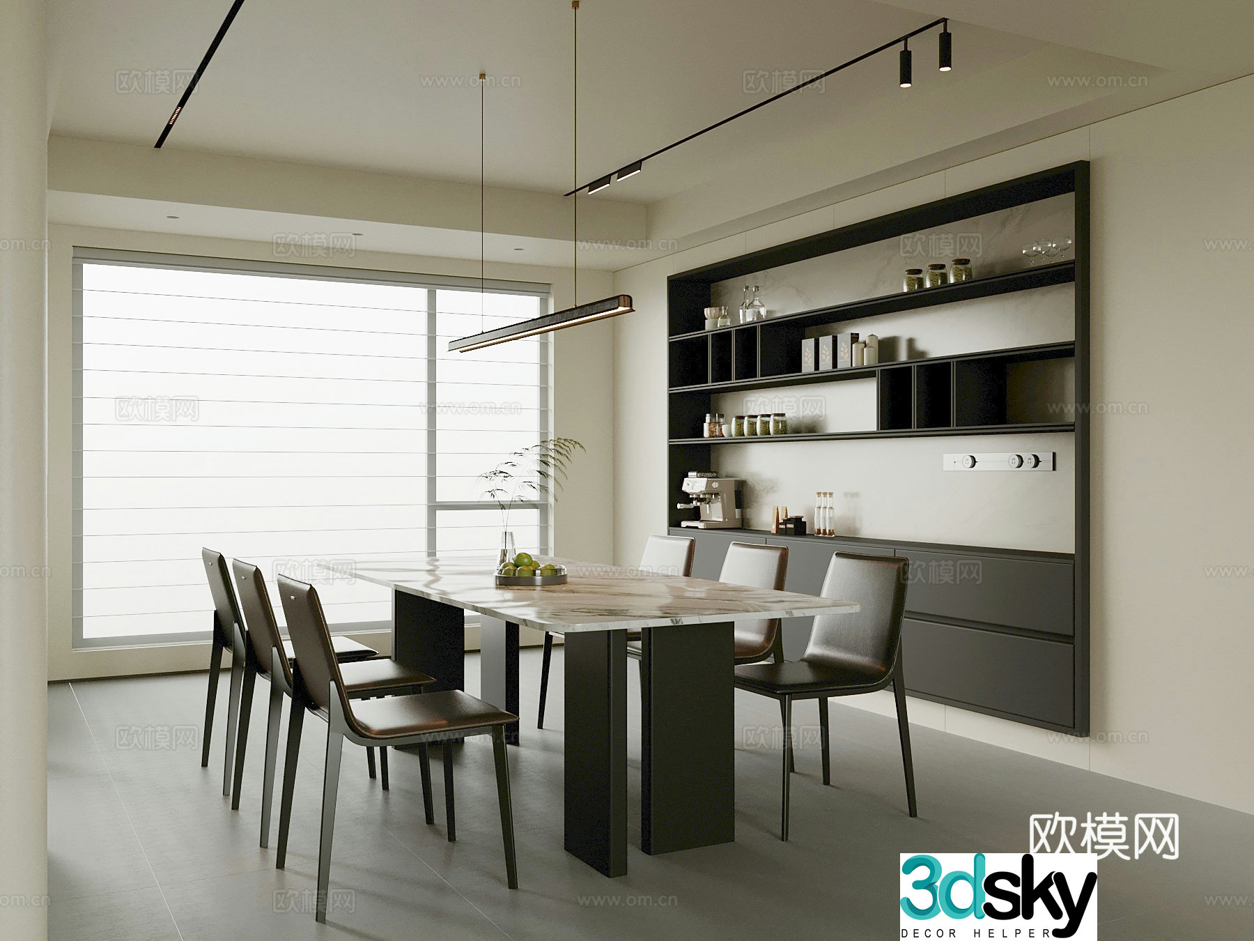 Modern restaurant dining table dining table chair sideboard 3d model