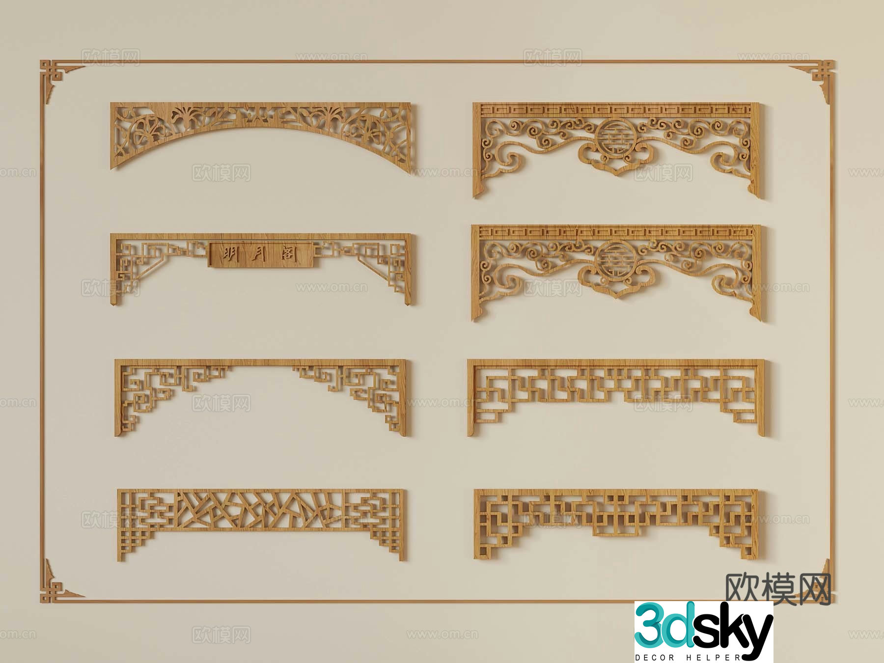 New Chinese style carving carving wood carving 3d model
