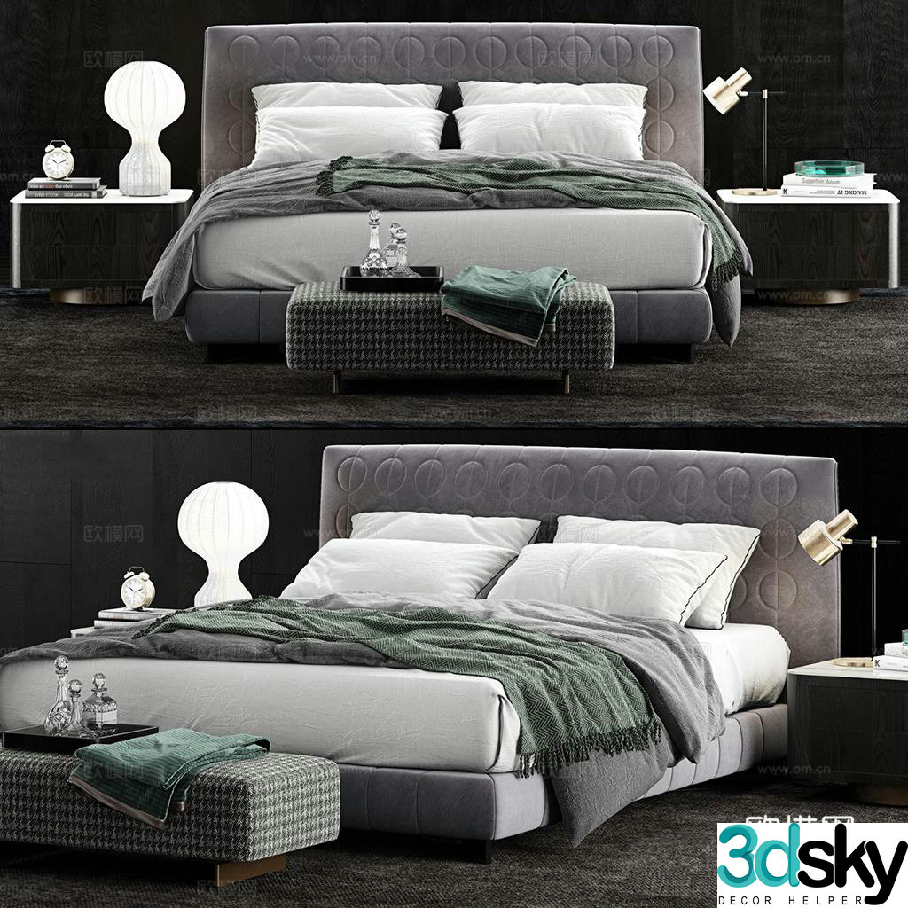 Modern bedding double bed nightstand bed tail stool carpet 3d model