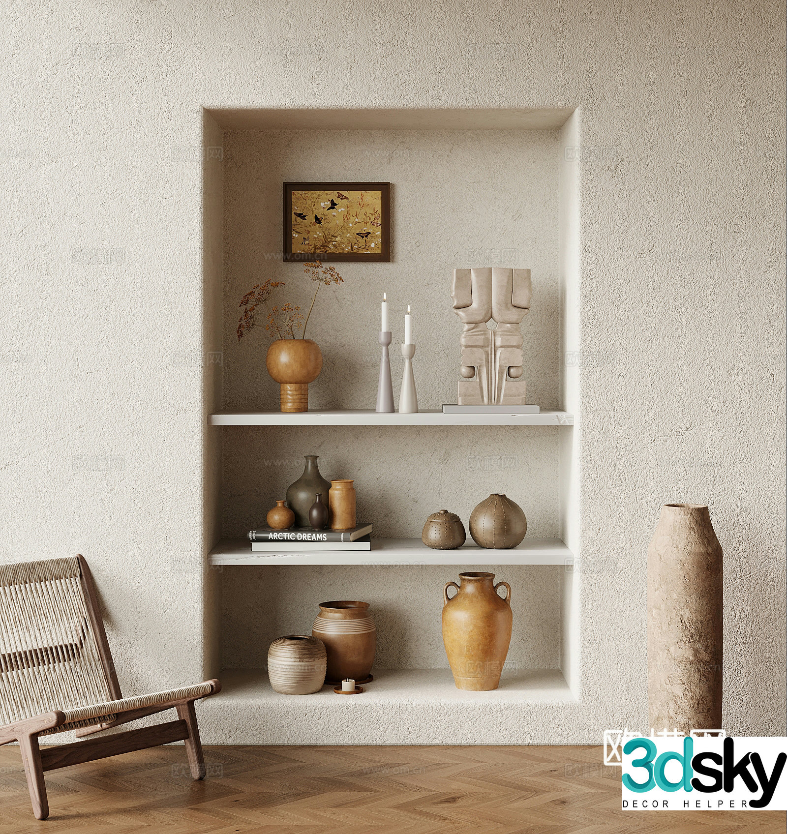 03 Ornaments Middle style ornaments Clay pot Vase Book ornaments 3D model