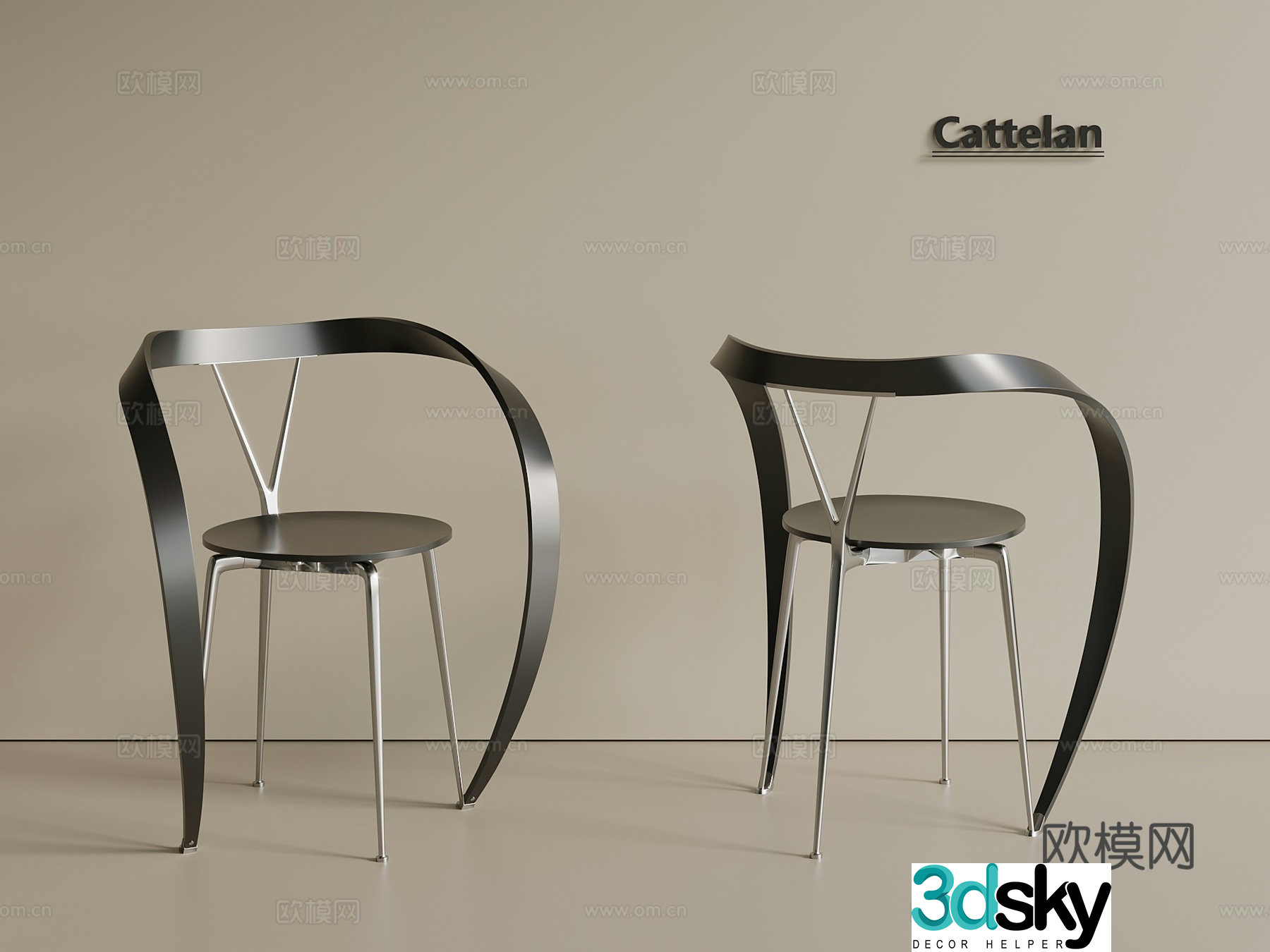 Italian light luxury dining chair stainless steel chair book chair plastic chair 3d model